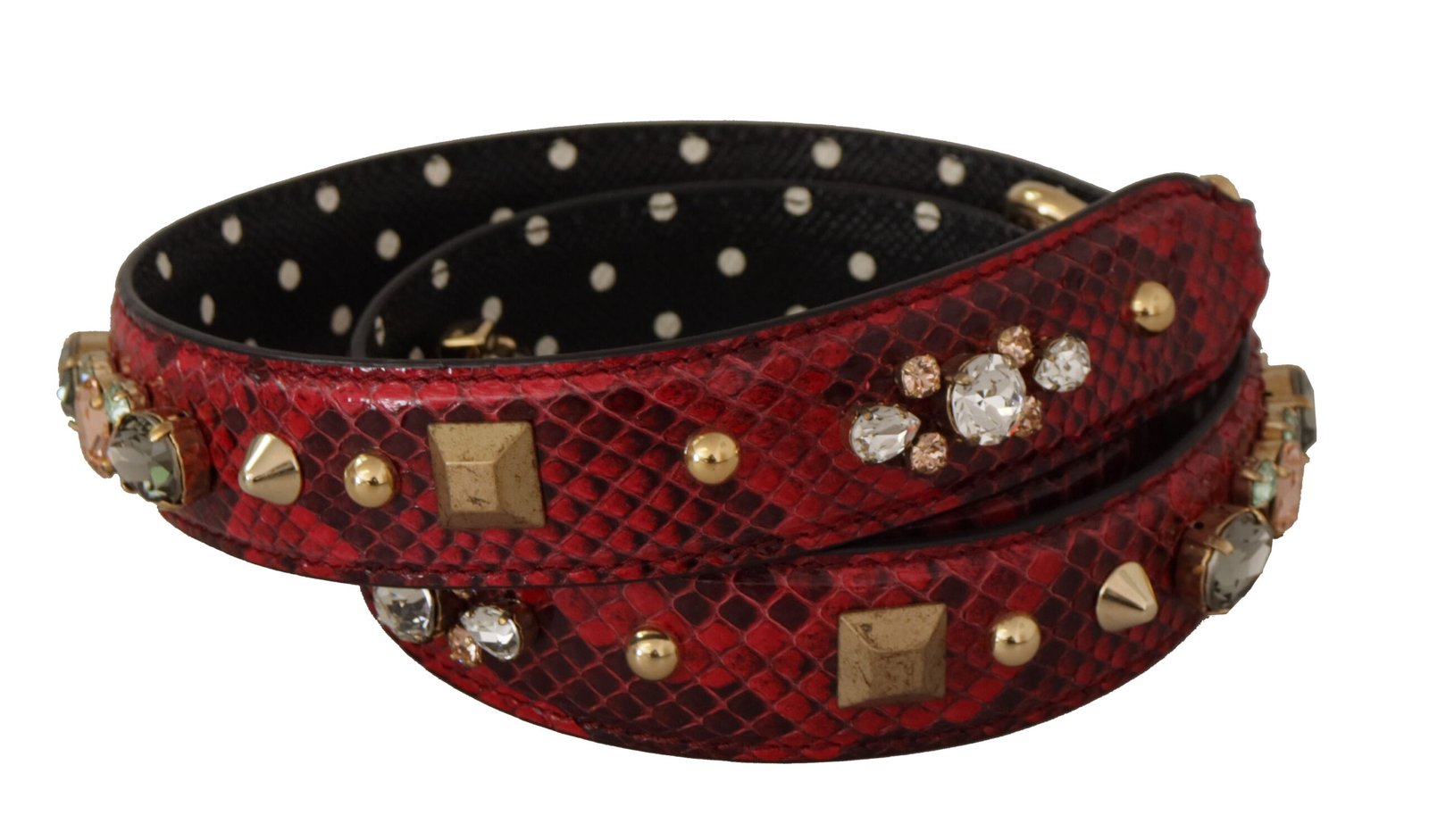 Dolce & Gabbana Red Python Leather Crystals Reversible Shoulder Strap - Image 2