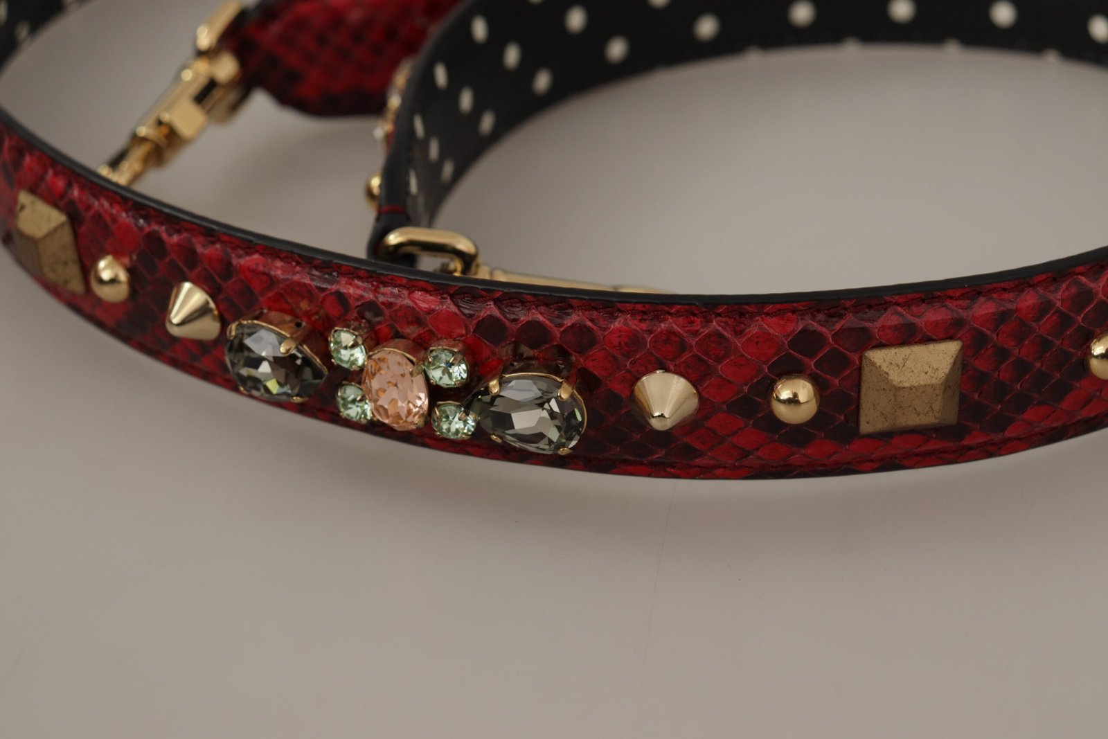 Dolce & Gabbana Red Python Leather Crystals Reversible Shoulder Strap - Image 6