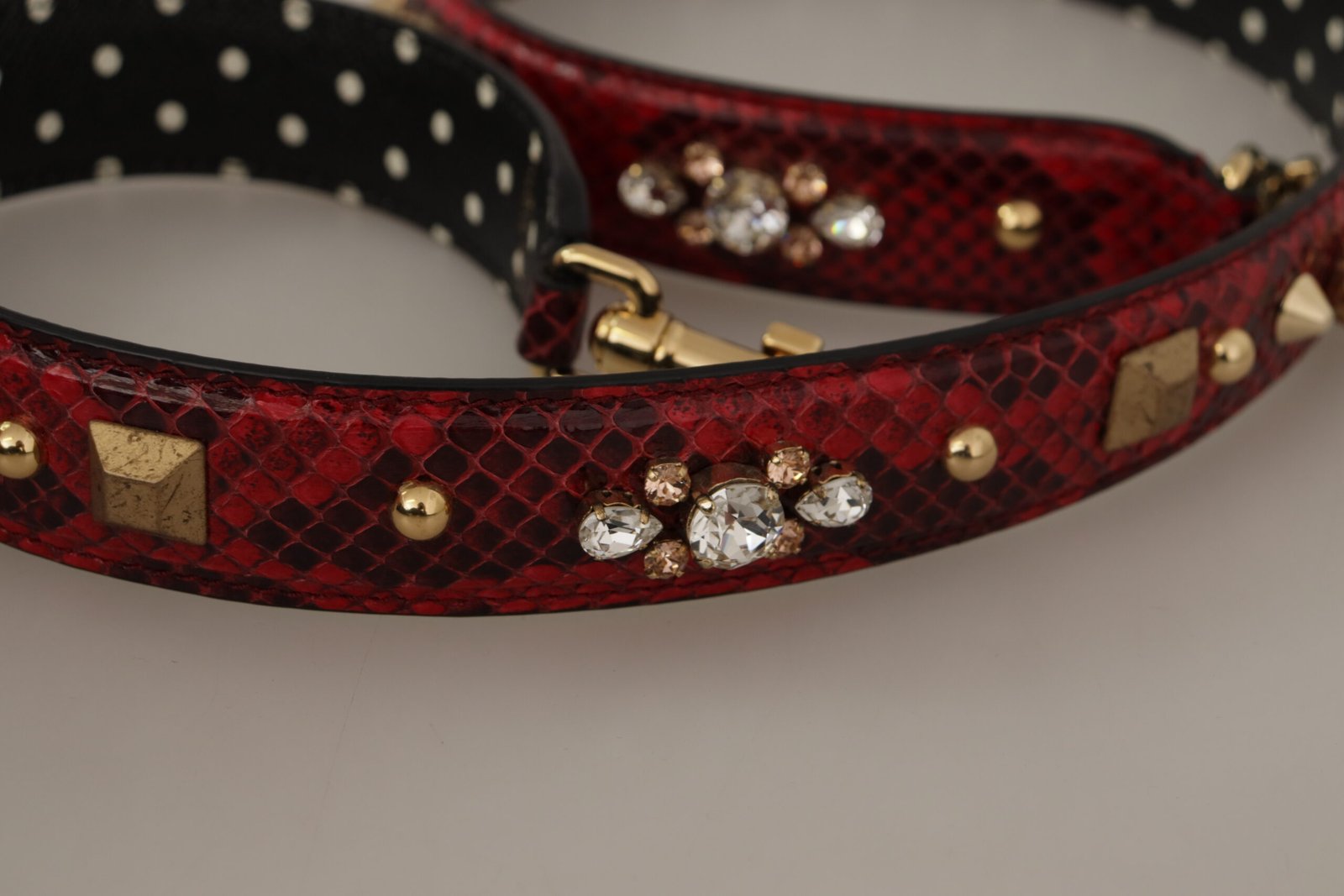 Dolce & Gabbana Red Python Leather Crystals Reversible Shoulder Strap - Image 7