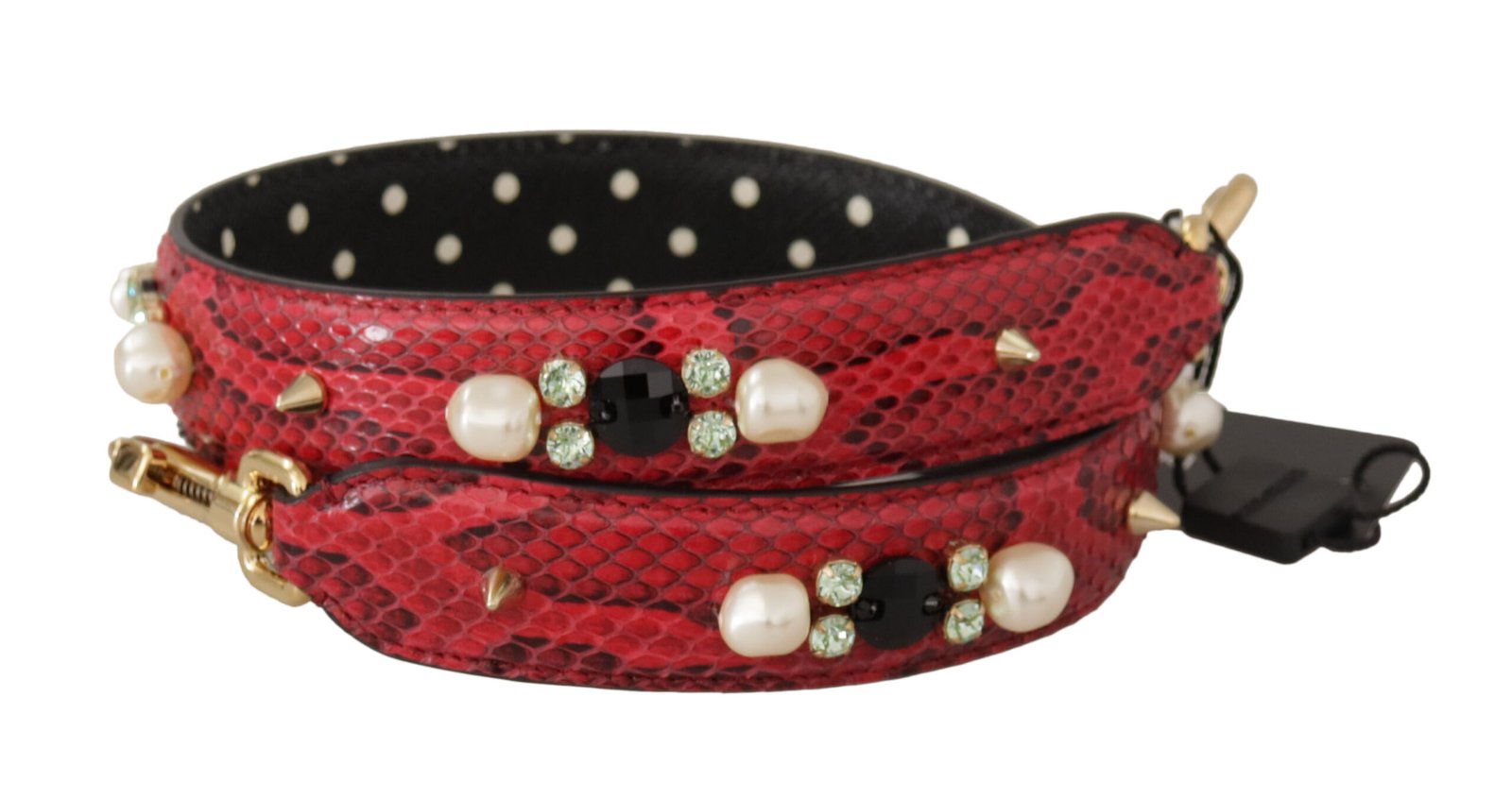Dolce & Gabbana Red Python Leather Crystals Reversible Shoulder Strap - Image 2