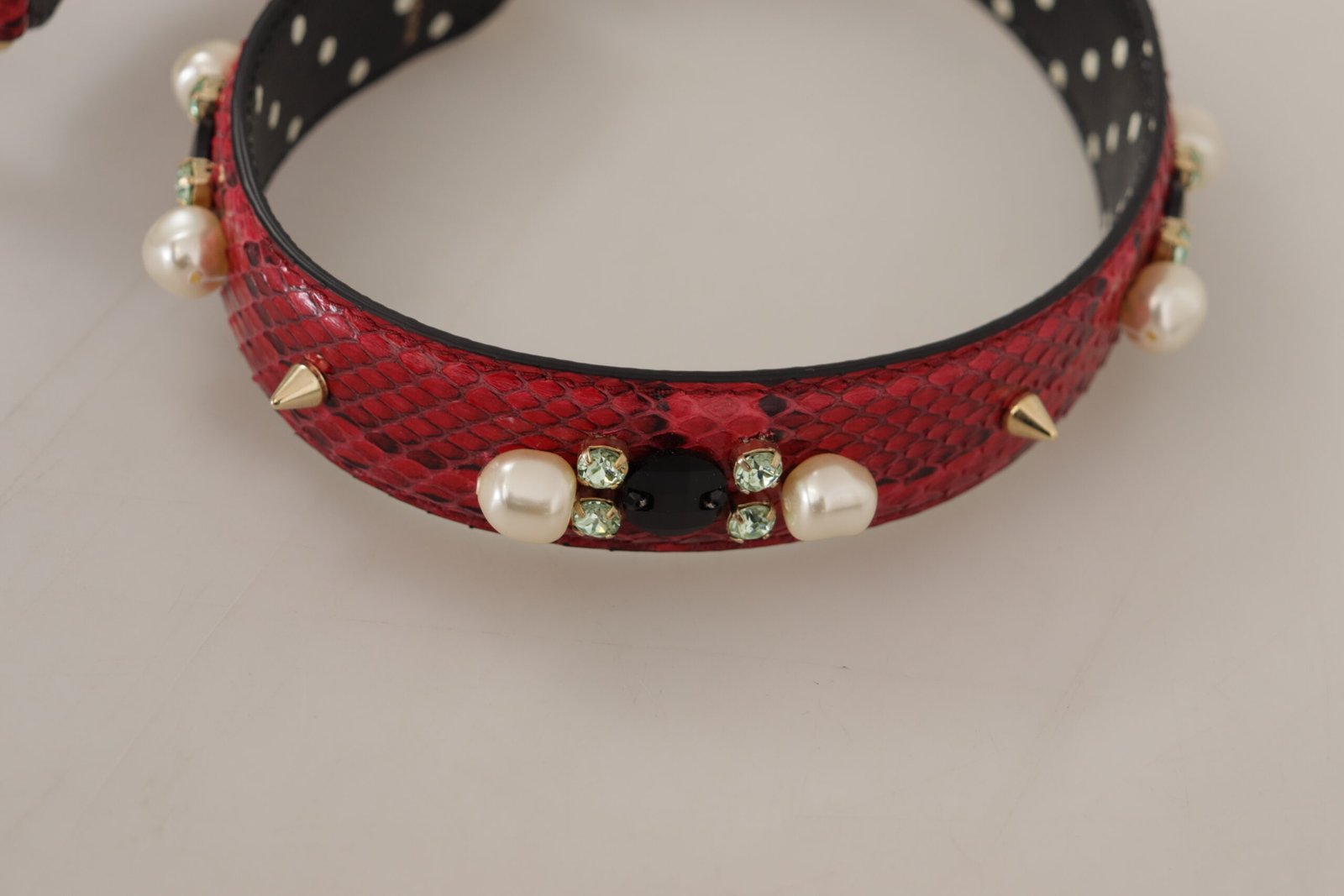 Dolce & Gabbana Red Python Leather Crystals Reversible Shoulder Strap - Image 5