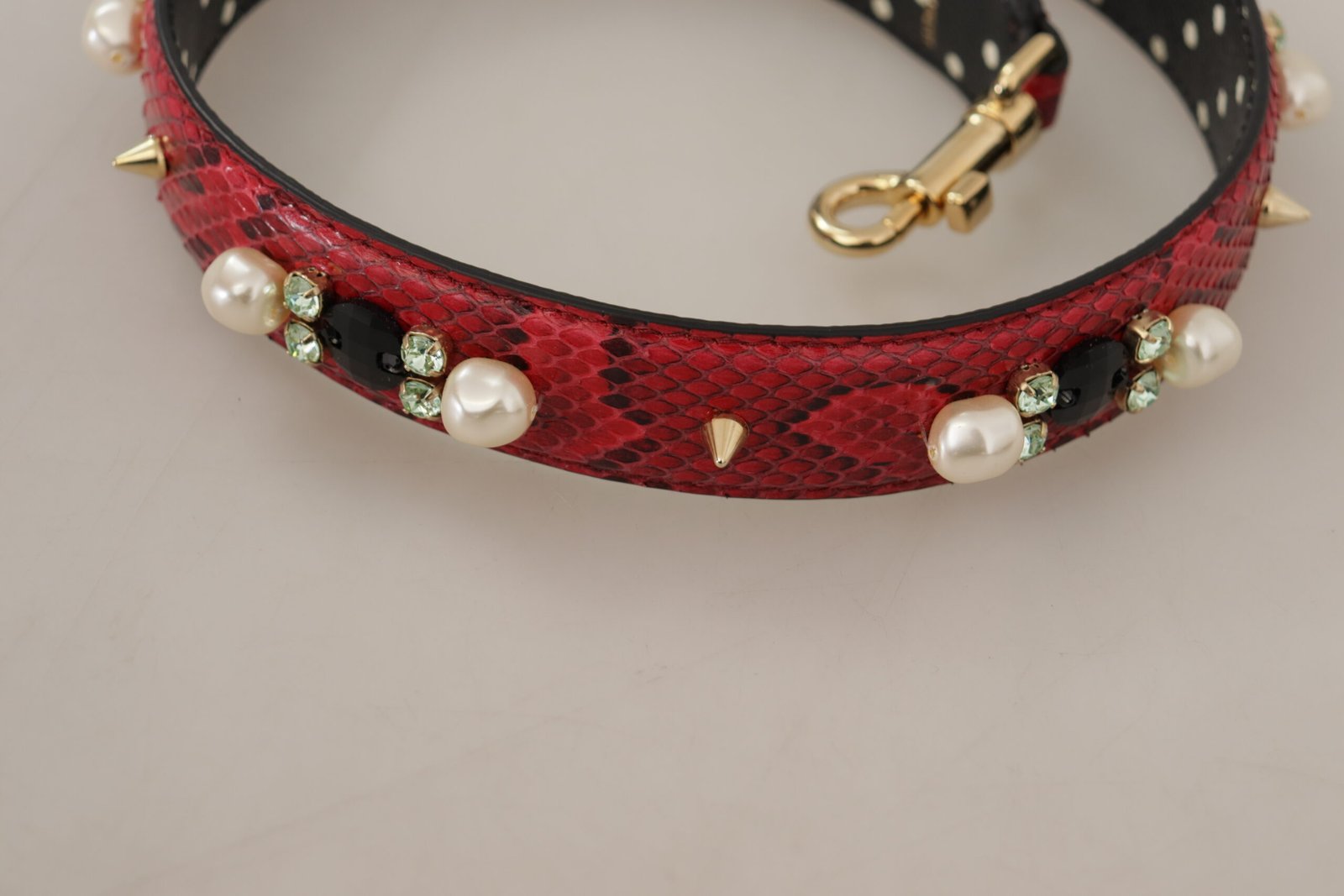 Dolce & Gabbana Red Python Leather Crystals Reversible Shoulder Strap - Image 6