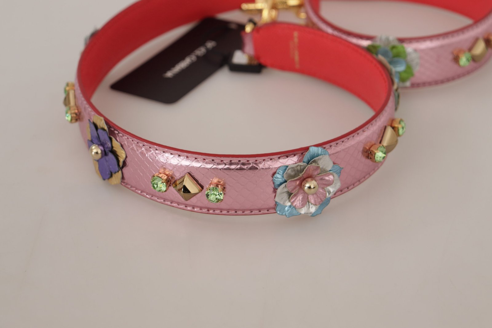 Dolce & Gabbana Metallic Pink Leather Studded Shoulder Strap - Image 4
