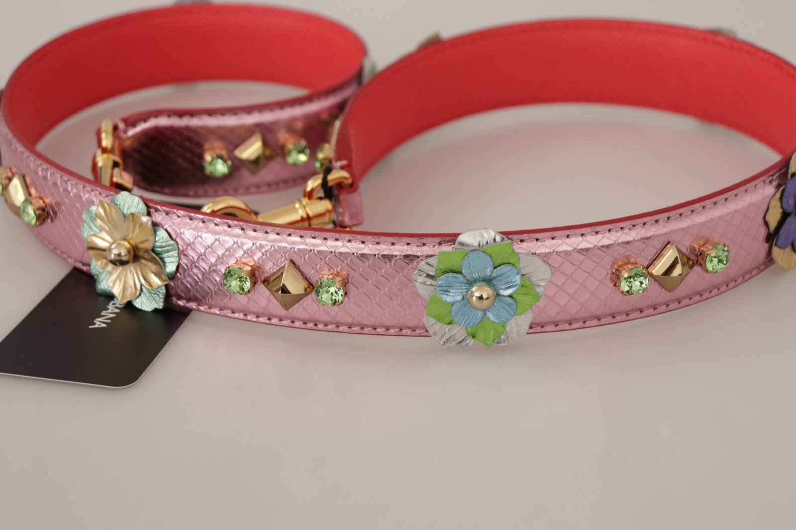 Dolce & Gabbana Metallic Pink Leather Studded Shoulder Strap - Image 5