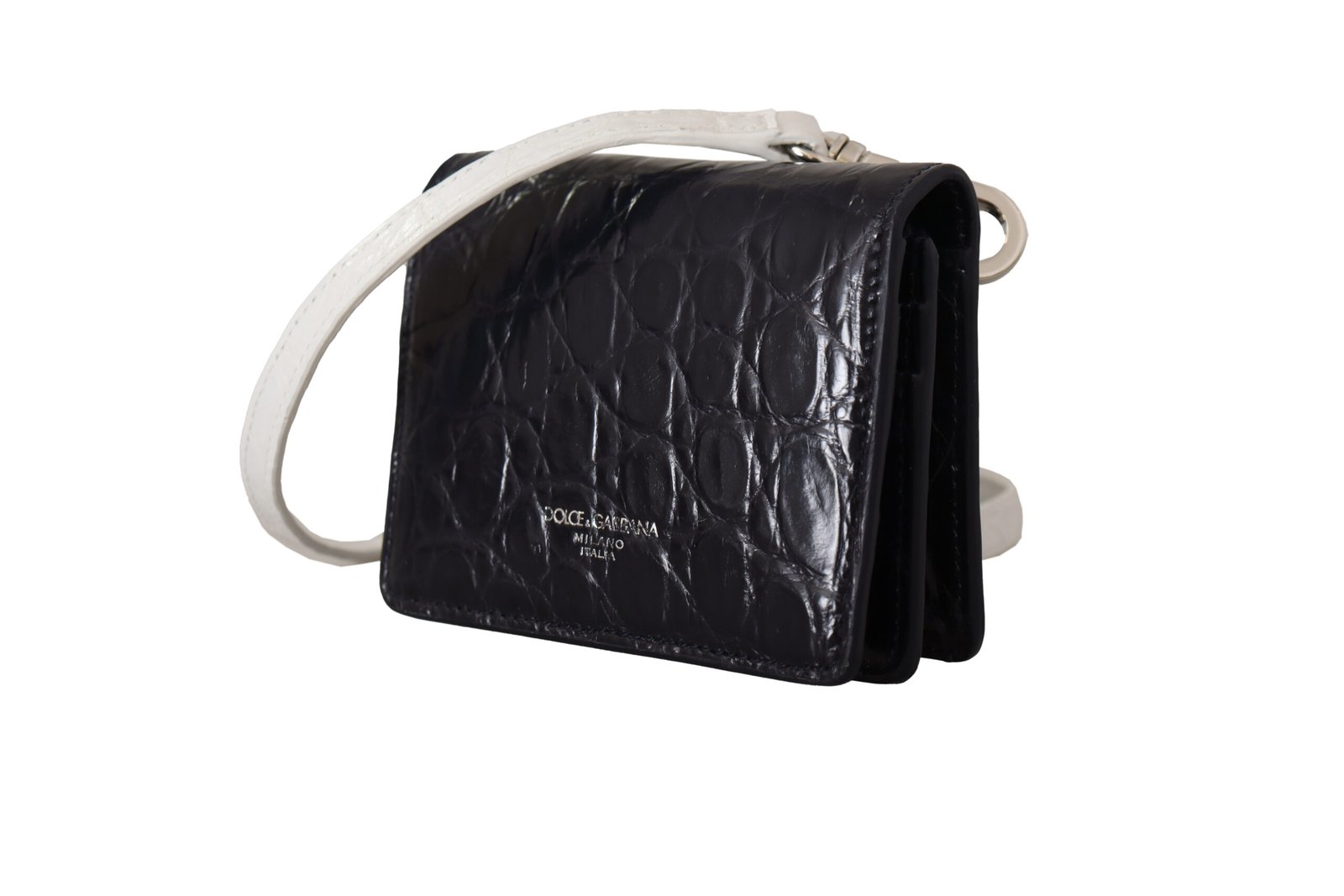 Dolce & Gabbana Blue White Caiman Leather Strap Card Holder Wallet - Image 2