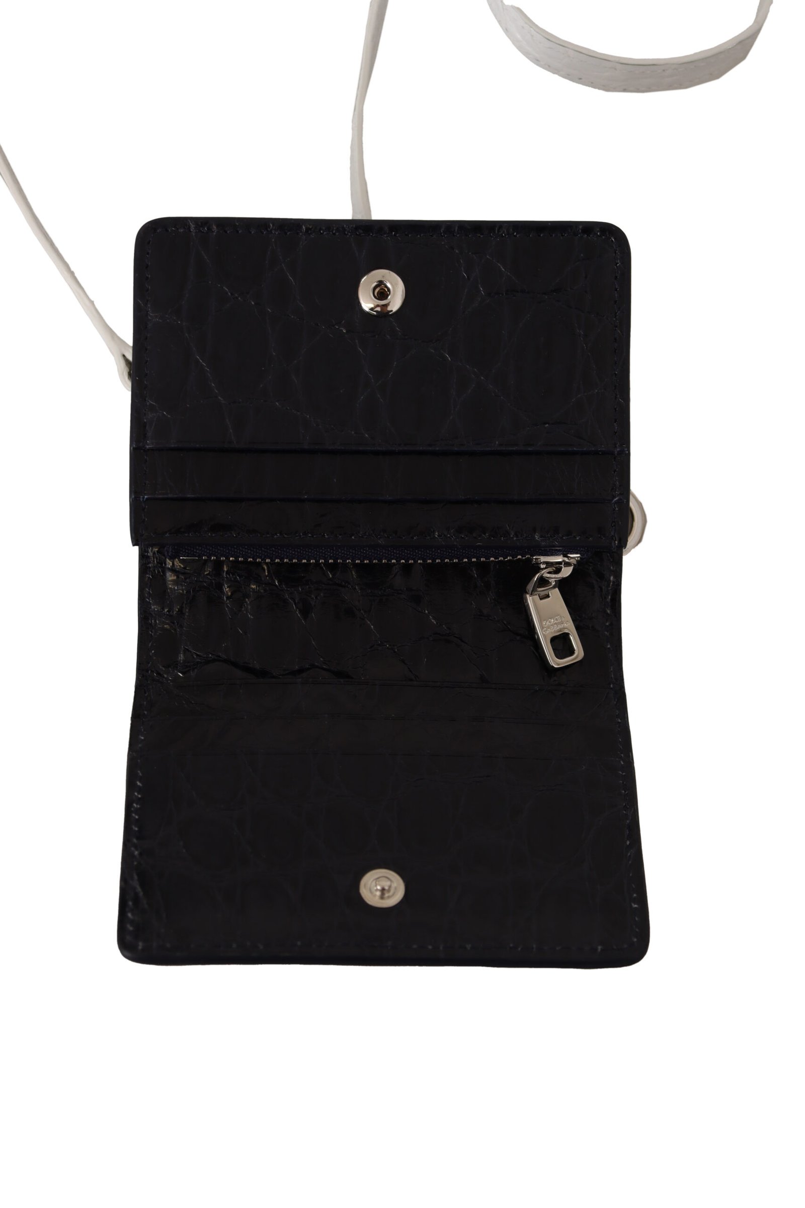 Dolce & Gabbana Blue White Caiman Leather Strap Card Holder Wallet - Image 4