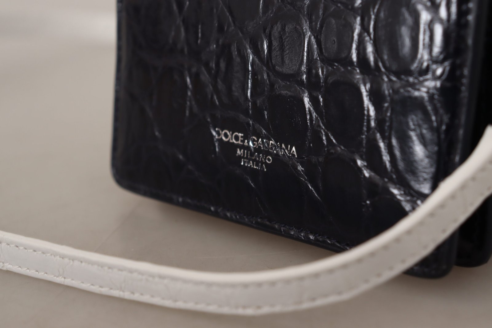 Dolce & Gabbana Blue White Caiman Leather Strap Card Holder Wallet - Image 7