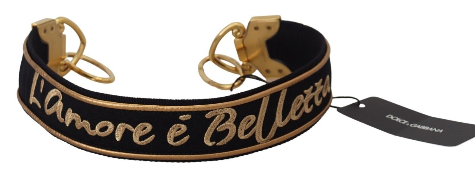 Dolce & Gabbana Black Gold Logo Print Brass Bag Shoulder Strap - Image 2