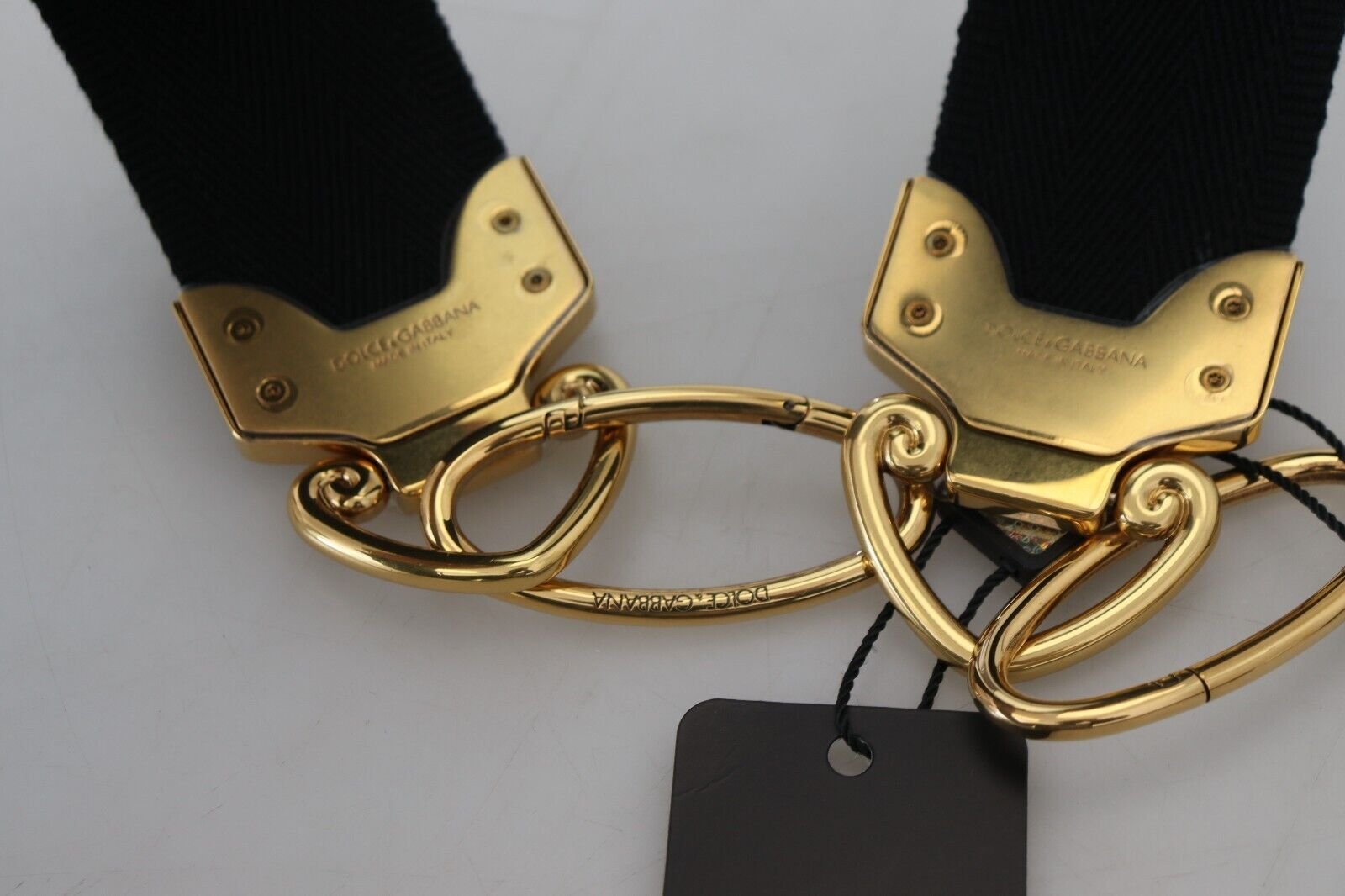 Dolce & Gabbana Black Gold Logo Print Brass Bag Shoulder Strap - Image 3