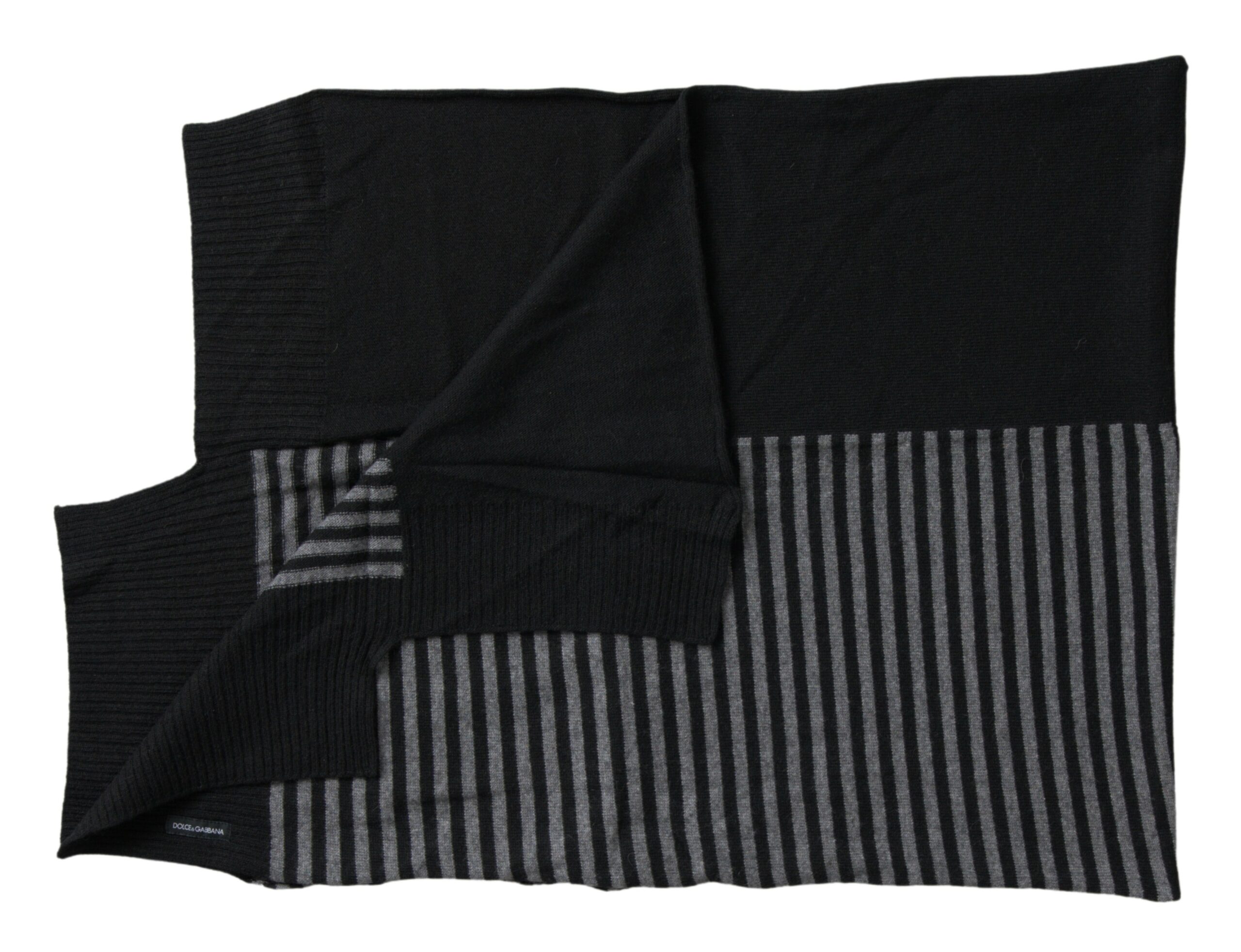 Dolce & Gabbana Black Gray Stripe Wool Neck Wrap Shawl Scarf - Image 2