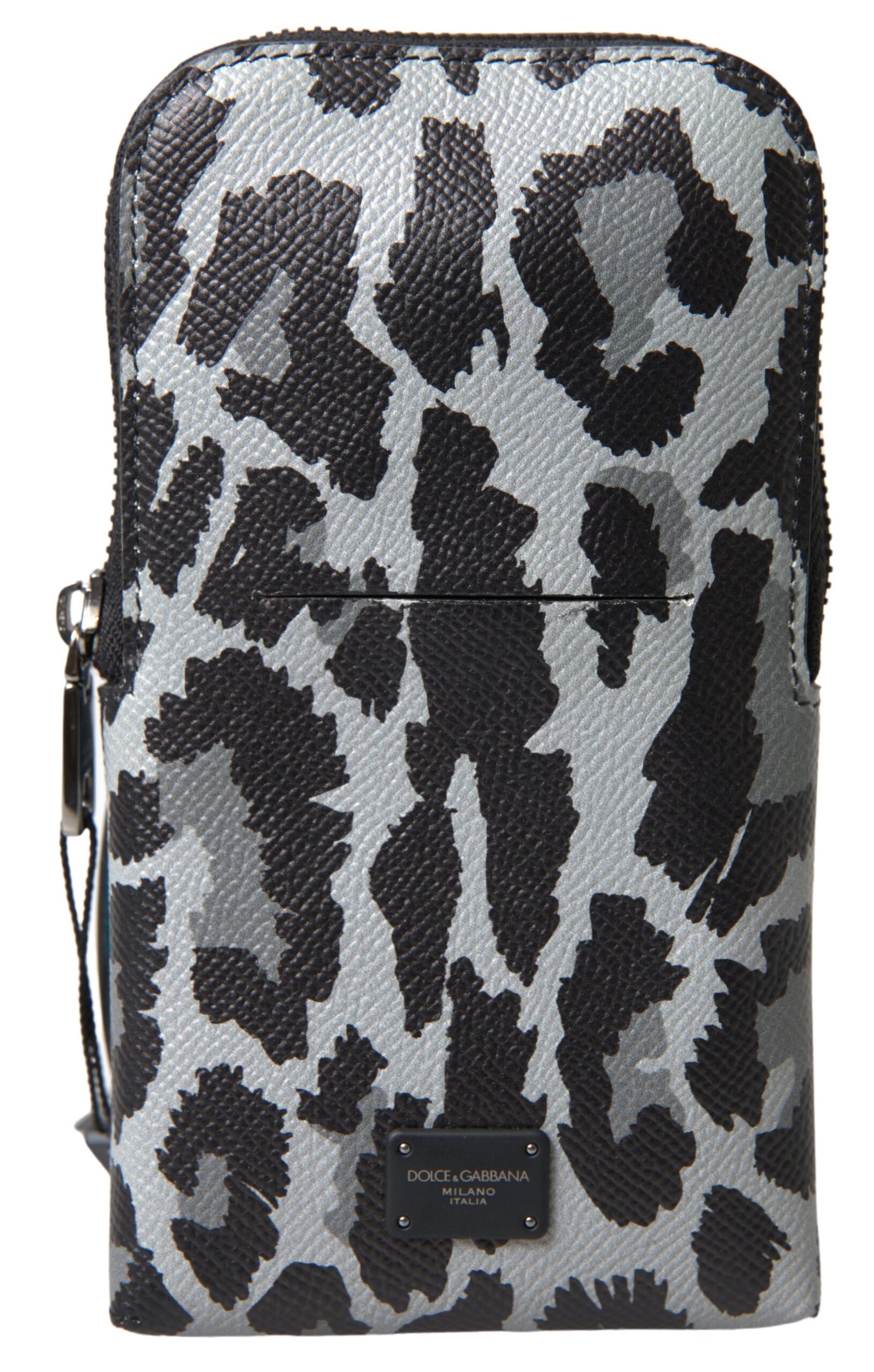 Dolce & Gabbana Gray Leopard Leather Men Purse Crossbody Sling Phone Bag - Image 2
