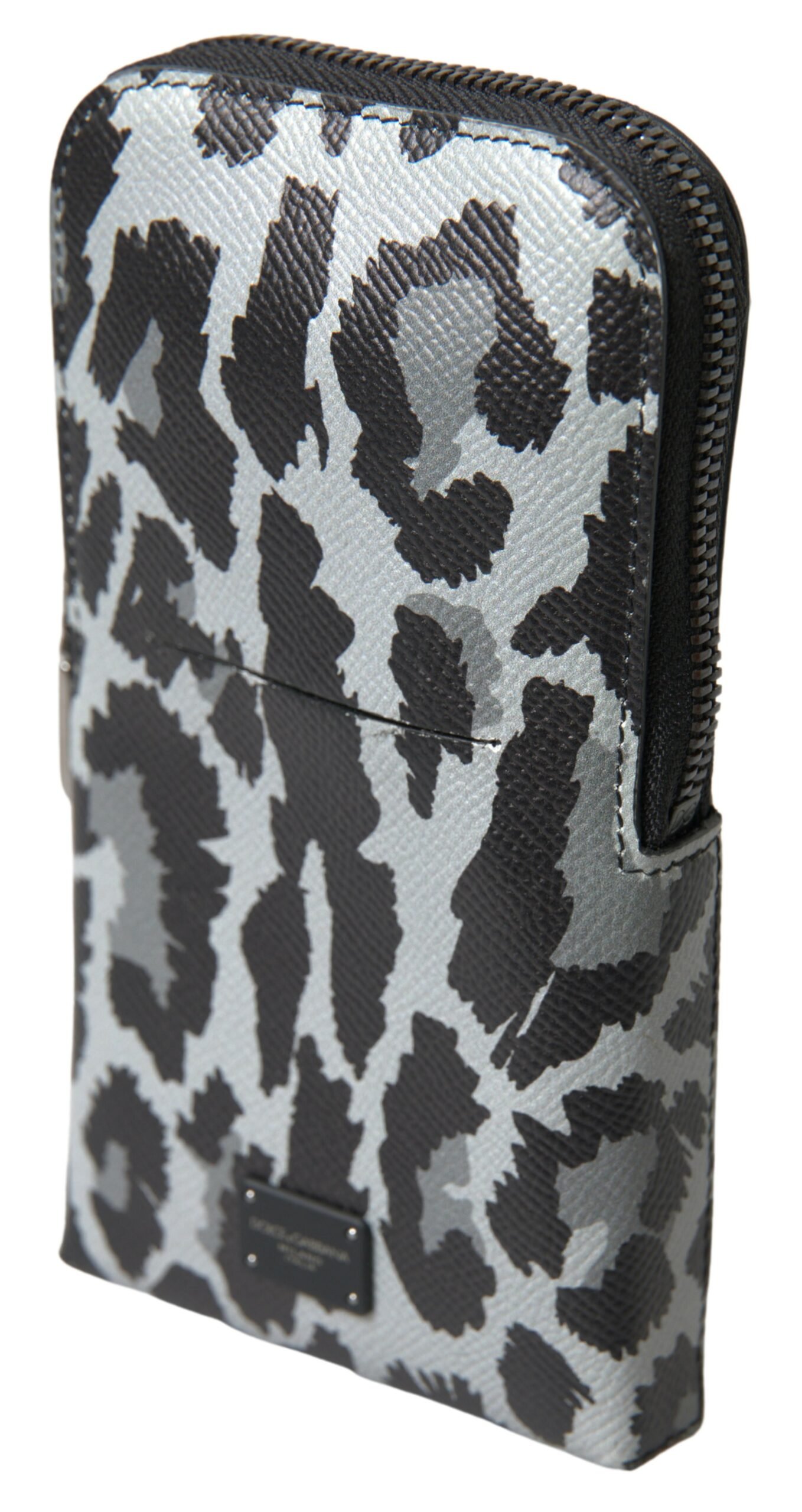 Dolce & Gabbana Gray Leopard Leather Men Purse Crossbody Sling Phone Bag - Image 3