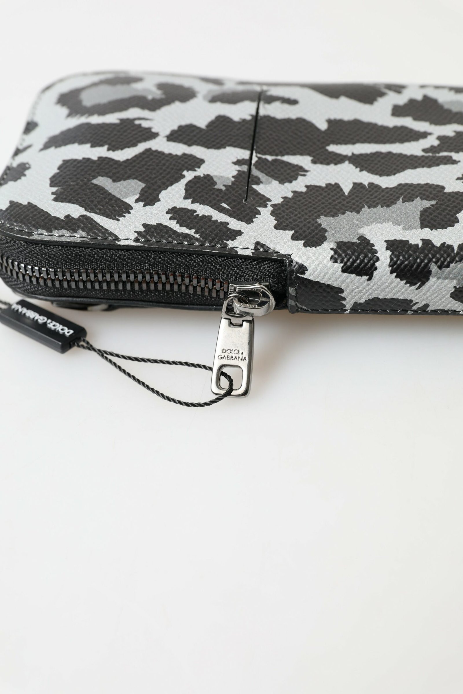Dolce & Gabbana Gray Leopard Leather Men Purse Crossbody Sling Phone Bag - Image 7
