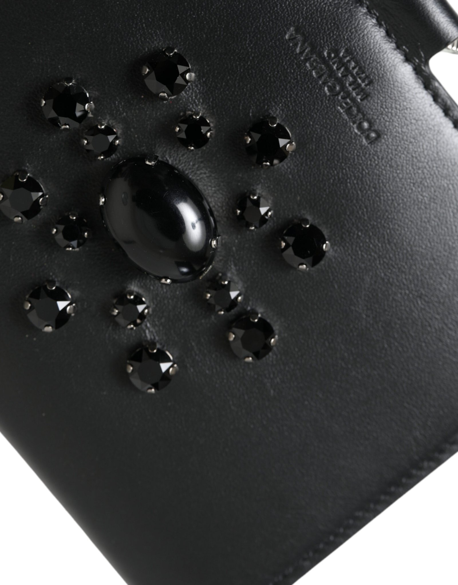 Dolce & Gabbana Black Leather Crystal Embellished Card Holder Wallet - Image 5