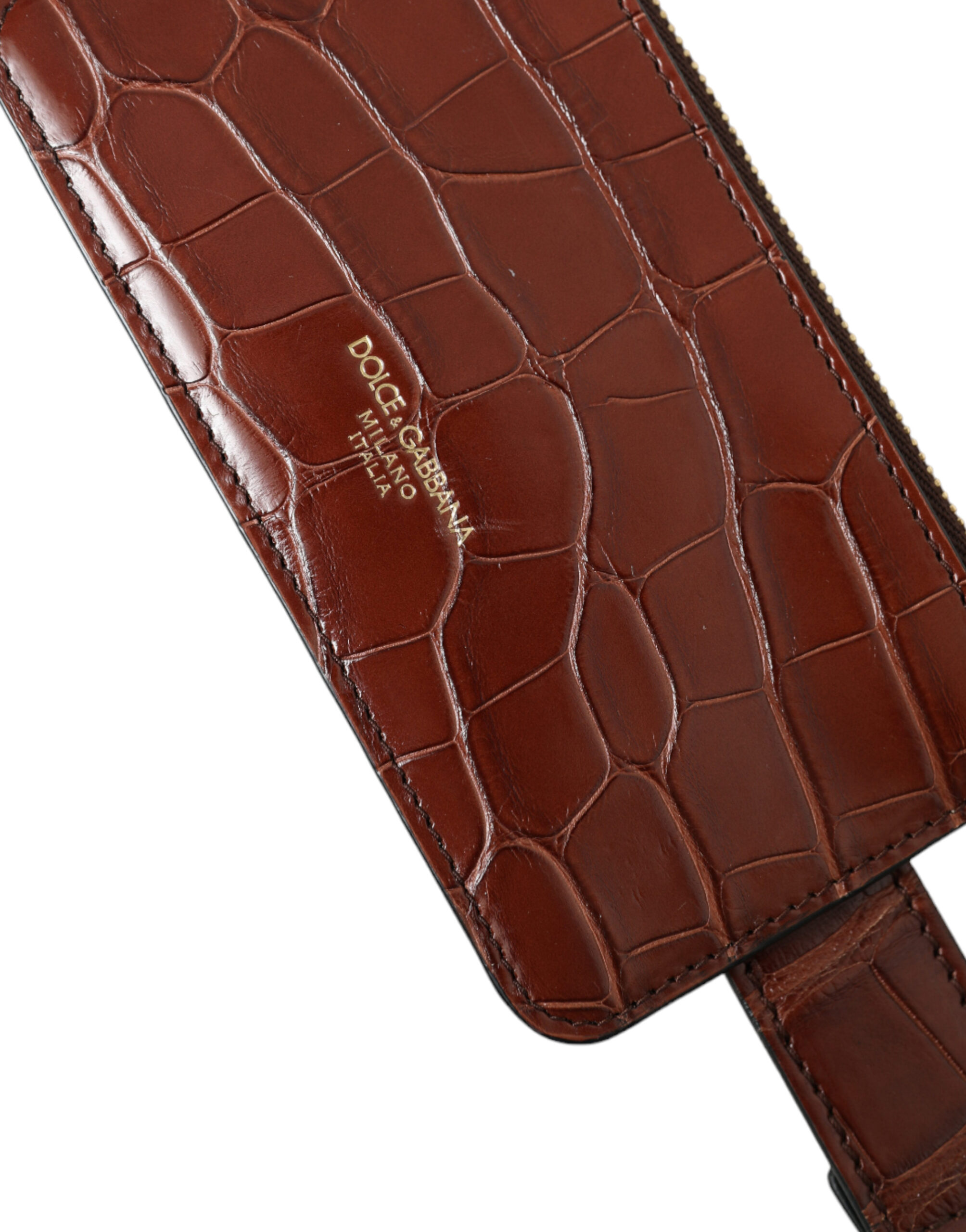 Dolce & Gabbana Brown Alligator Leather Airpods Case Coin Purse Wallet - Image 7