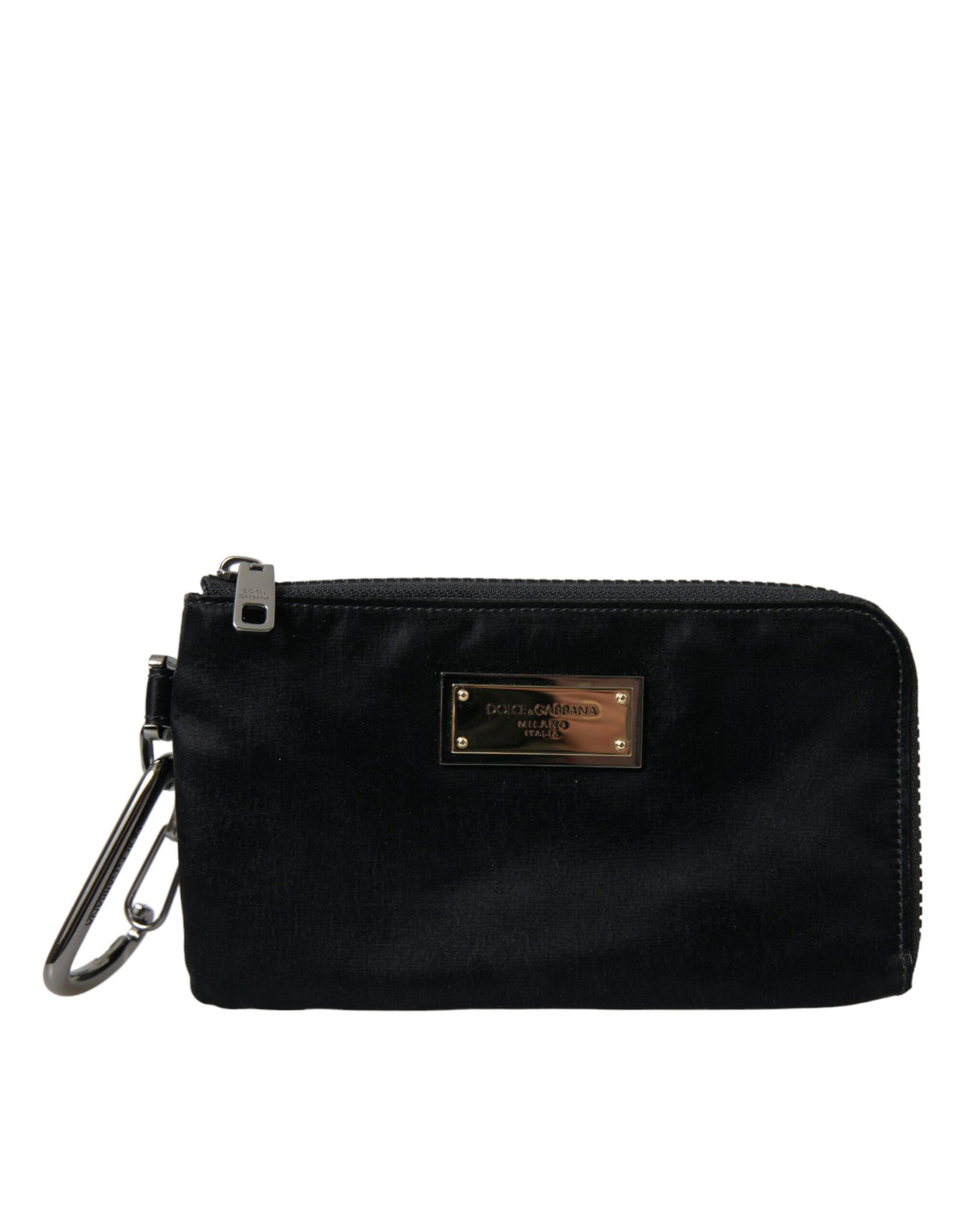 Dolce & Gabbana Black Nylon Logo Plaque Keyring Pouch Clutch Bags