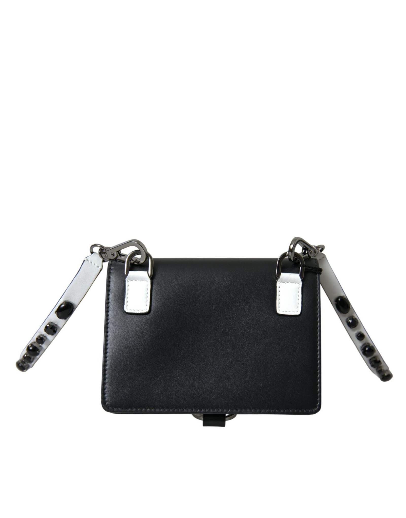 Dolce & Gabbana Black White Leather Crystal Embellished Cardholder Wallet - Image 3
