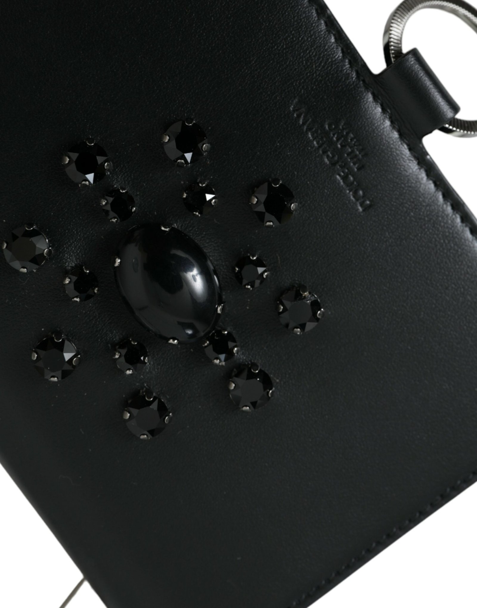Dolce & Gabbana Black White Leather Crystal Embellished Cardholder Wallet - Image 5
