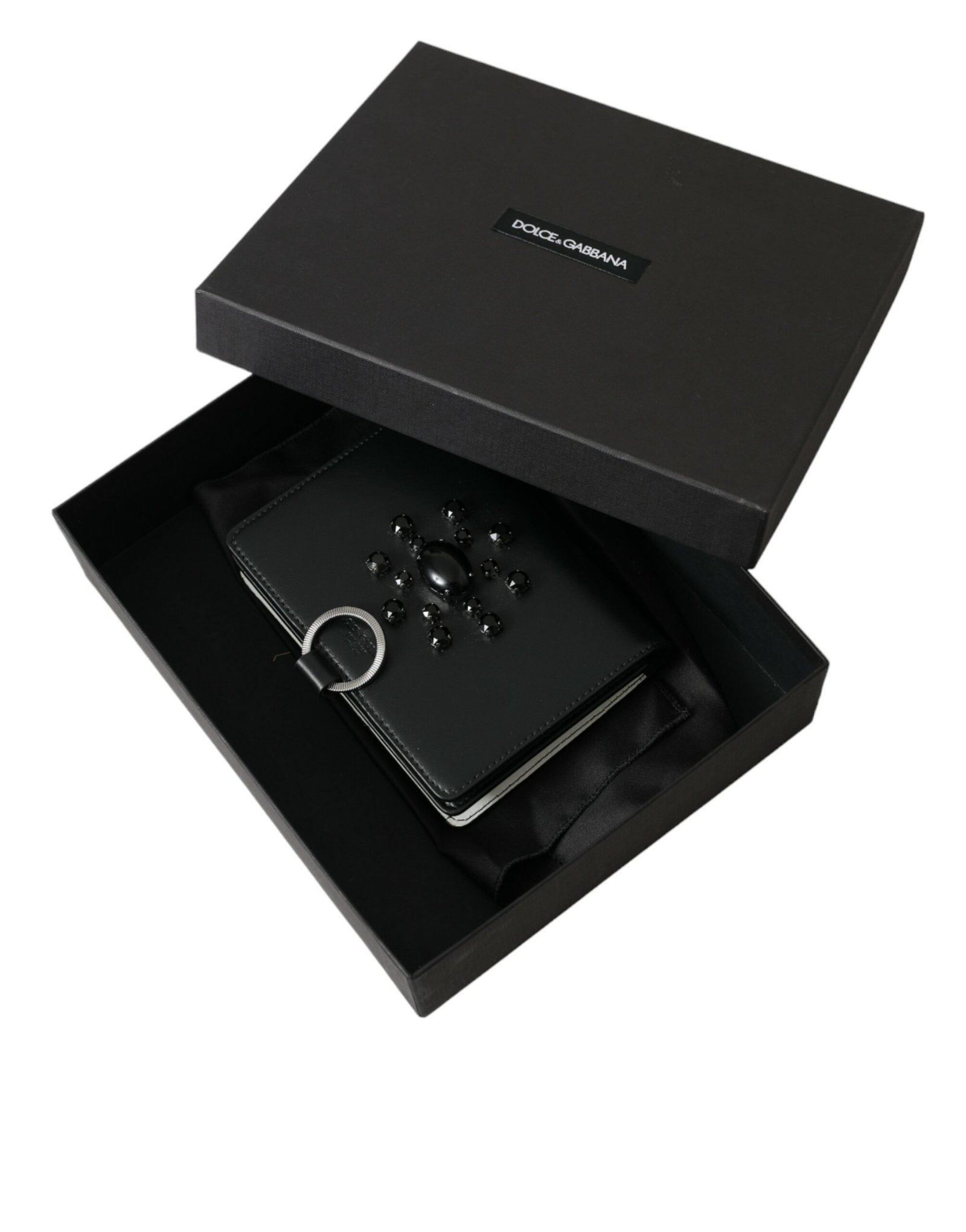 Dolce & Gabbana Black White Leather Crystal Embellished Cardholder Wallet - Image 8