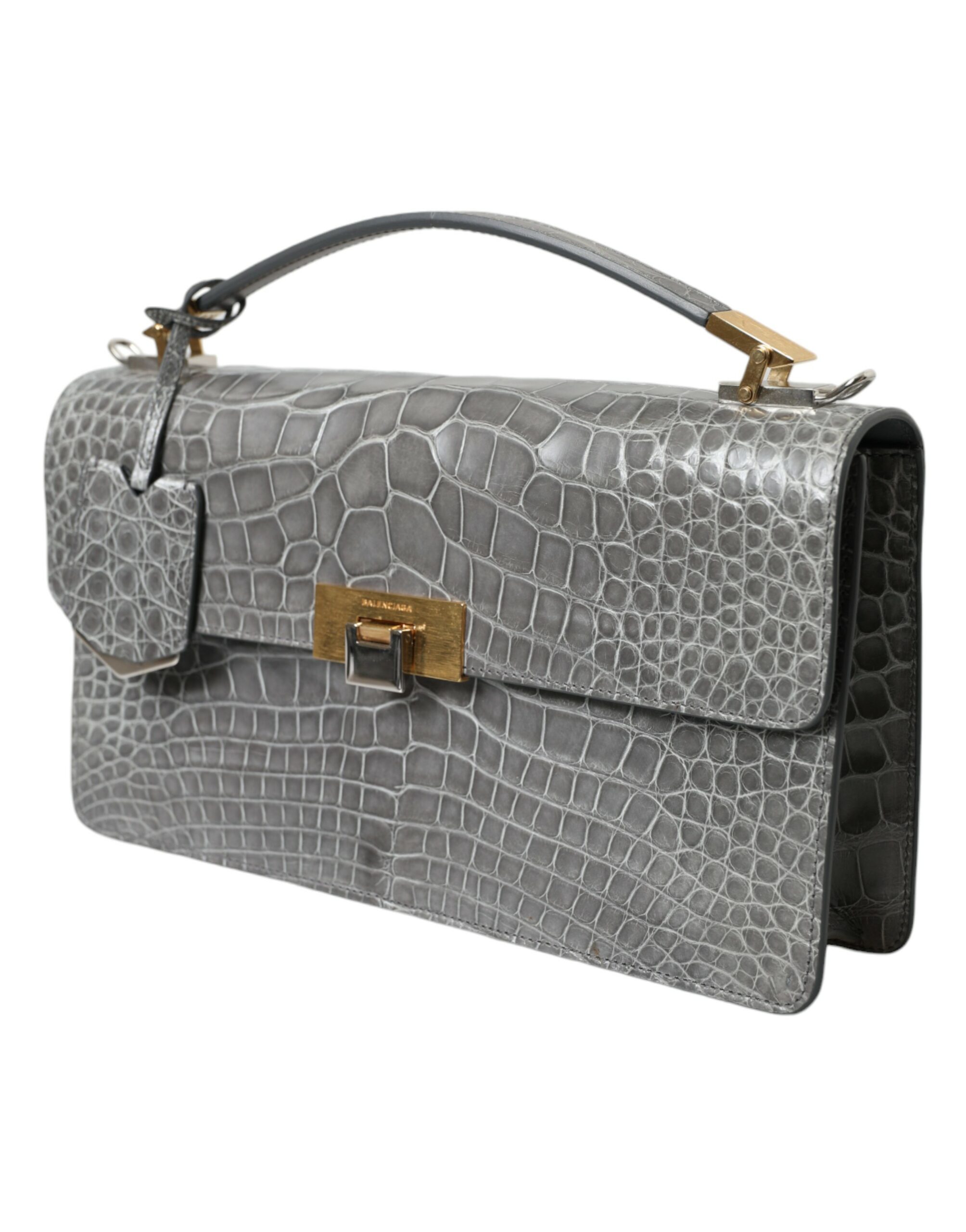 Balenciaga Gray Exotic Leather Medium Shoulder Hand Purse Bag - Image 2
