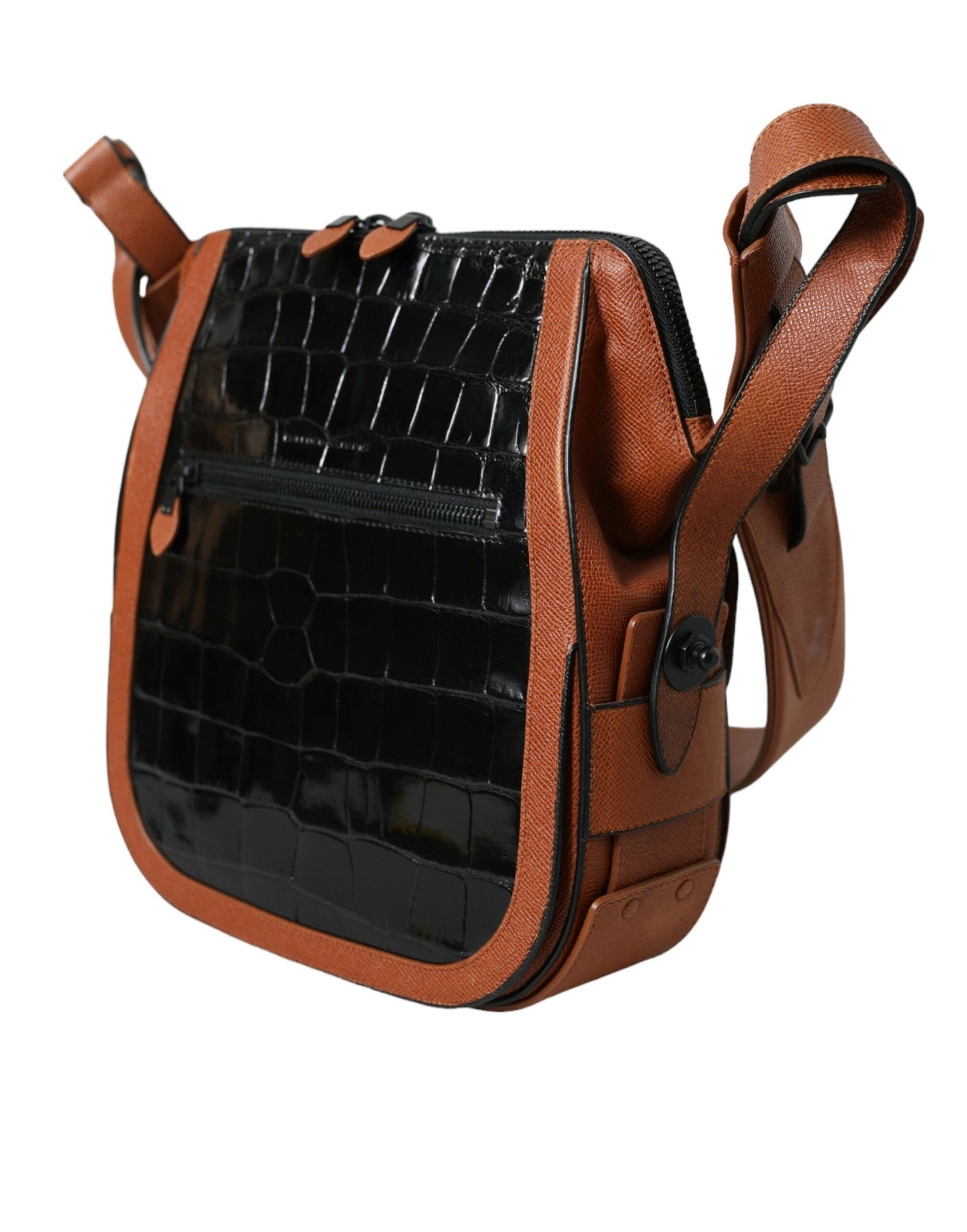 Balenciaga Black Brown Exotic Skin Leather Vertical Crossbody Purse Bag - Image 3