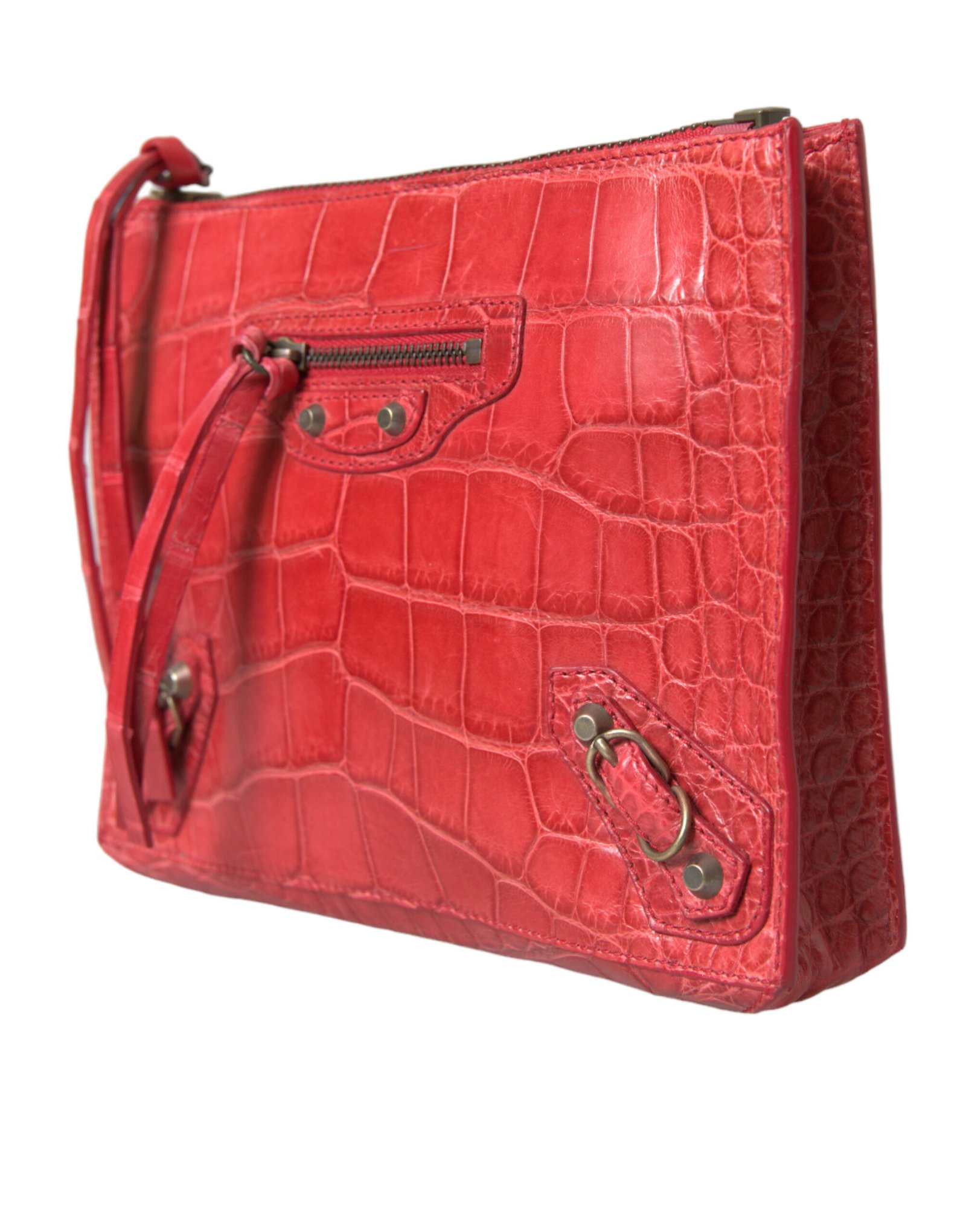 Balenciaga Red Exotic Skin Leather Classic Pouch Purse Wristlet Bag - Image 2