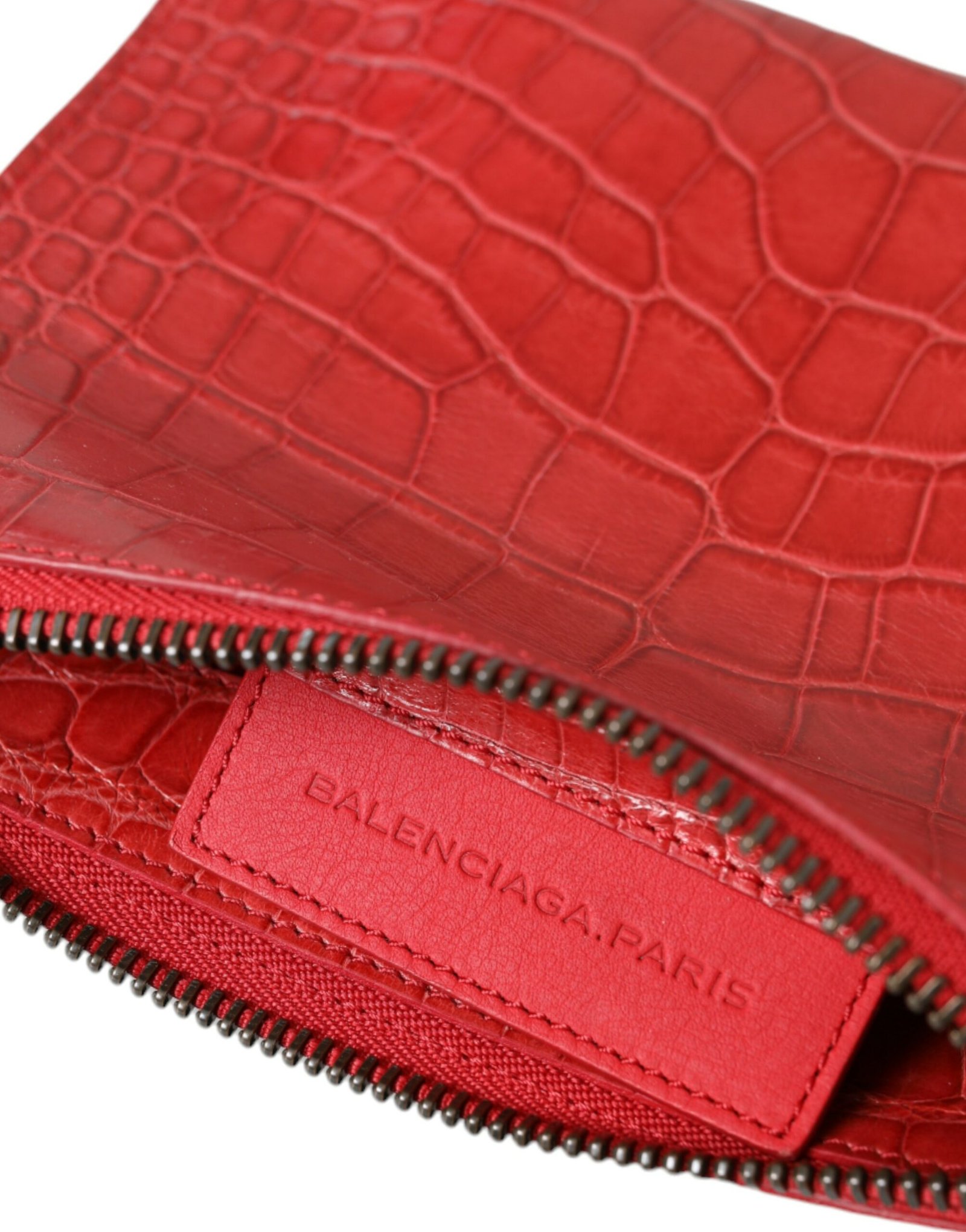 Balenciaga Red Exotic Skin Leather Classic Pouch Purse Wristlet Bag - Image 6