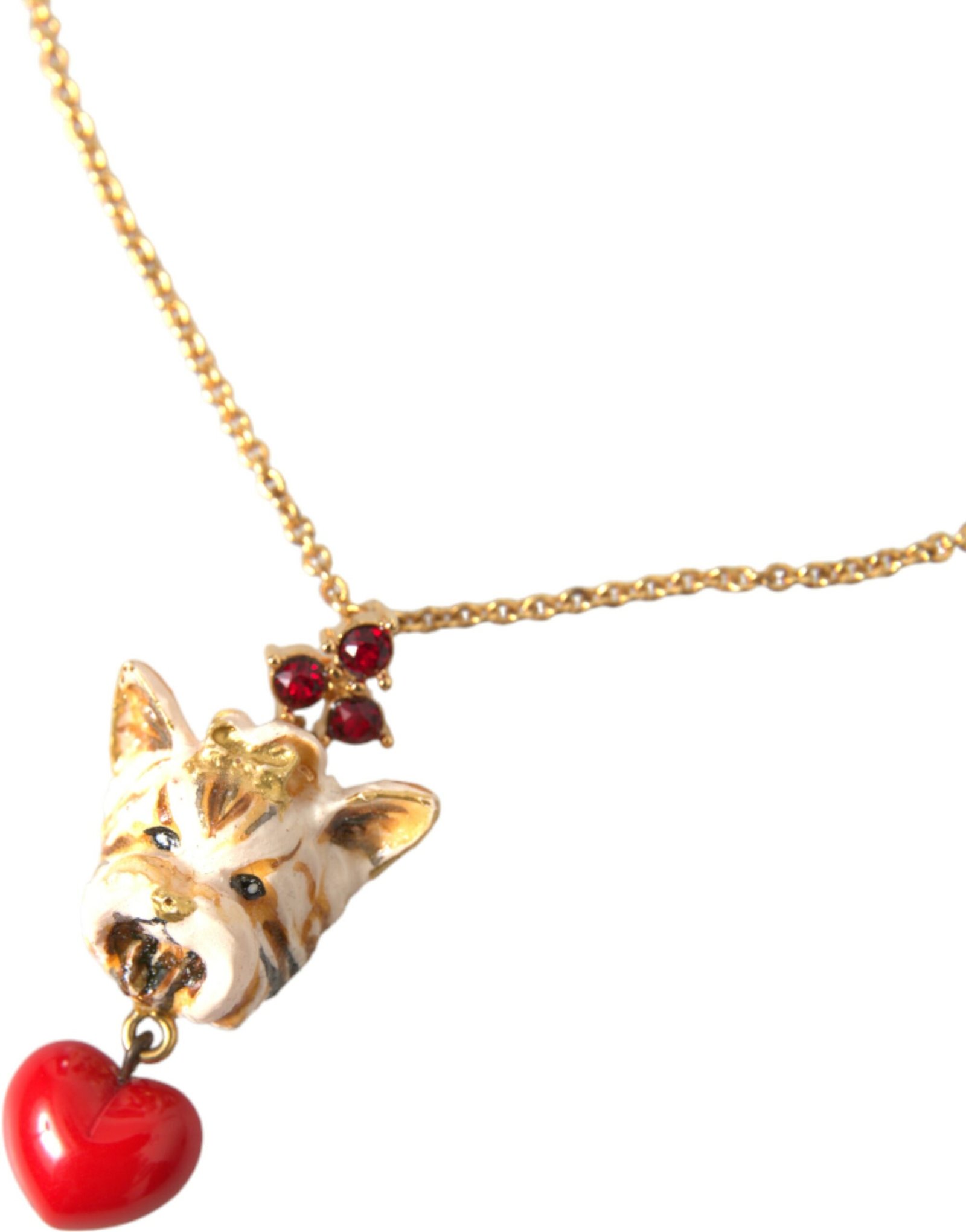 Dolce & Gabbana Gold Brass Chain Dog Heart Pendant Charm Necklace - Image 2