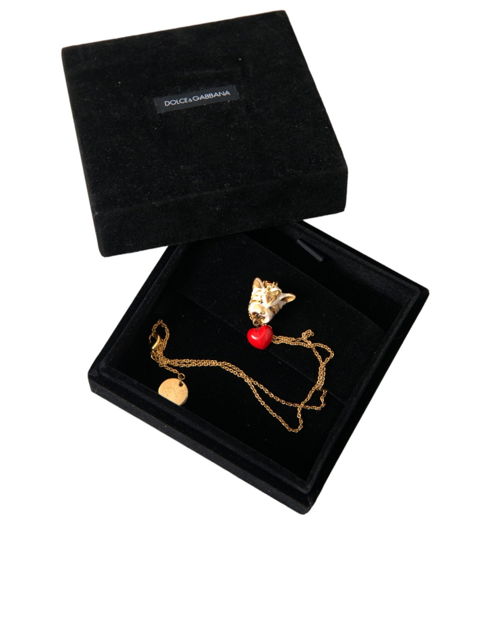 Dolce & Gabbana Gold Brass Chain Dog Heart Pendant Charm Necklace - Image 6