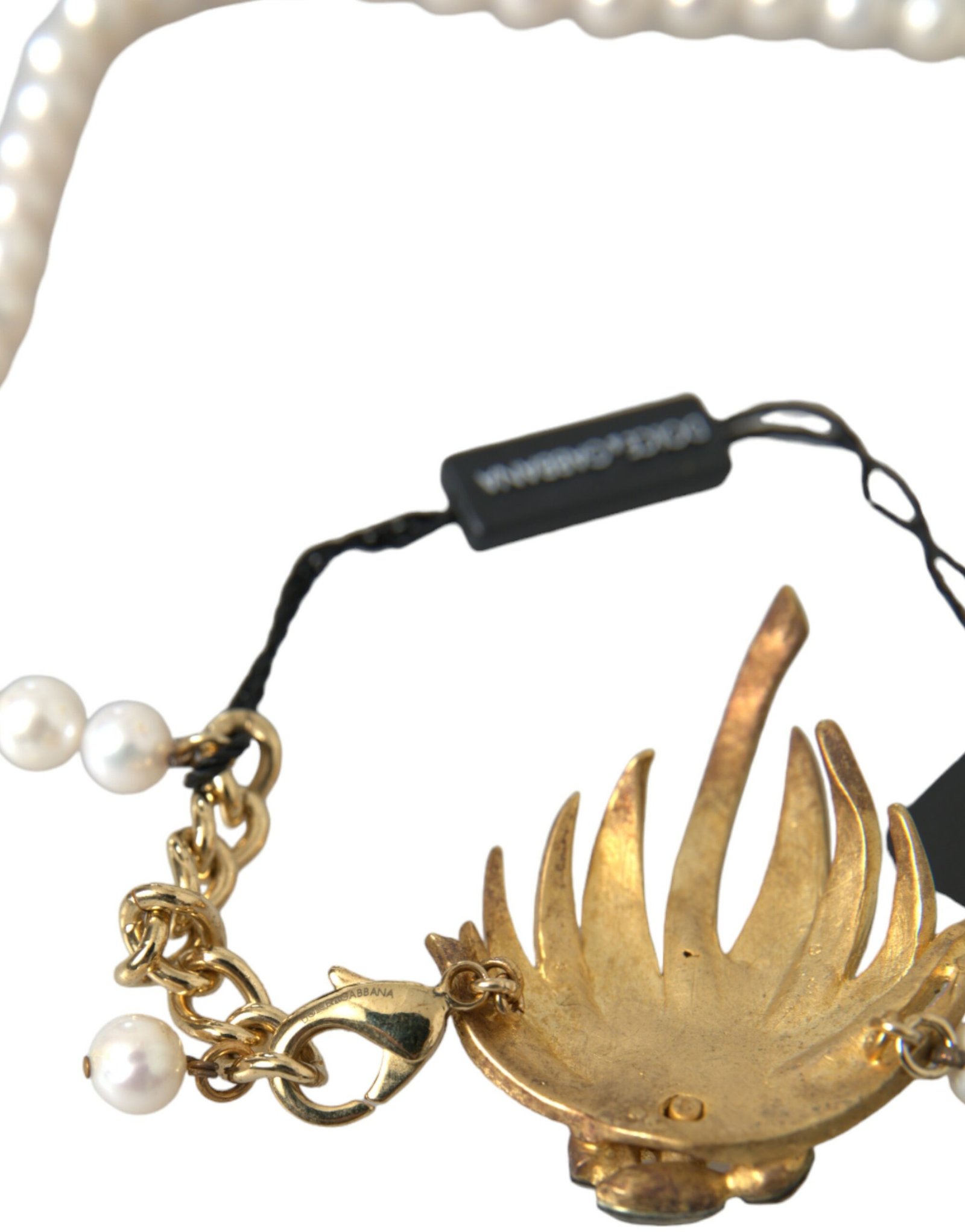 Dolce & Gabbana Gold Brass Crystal Pearl Tree Pendant Charm Necklace - Image 3