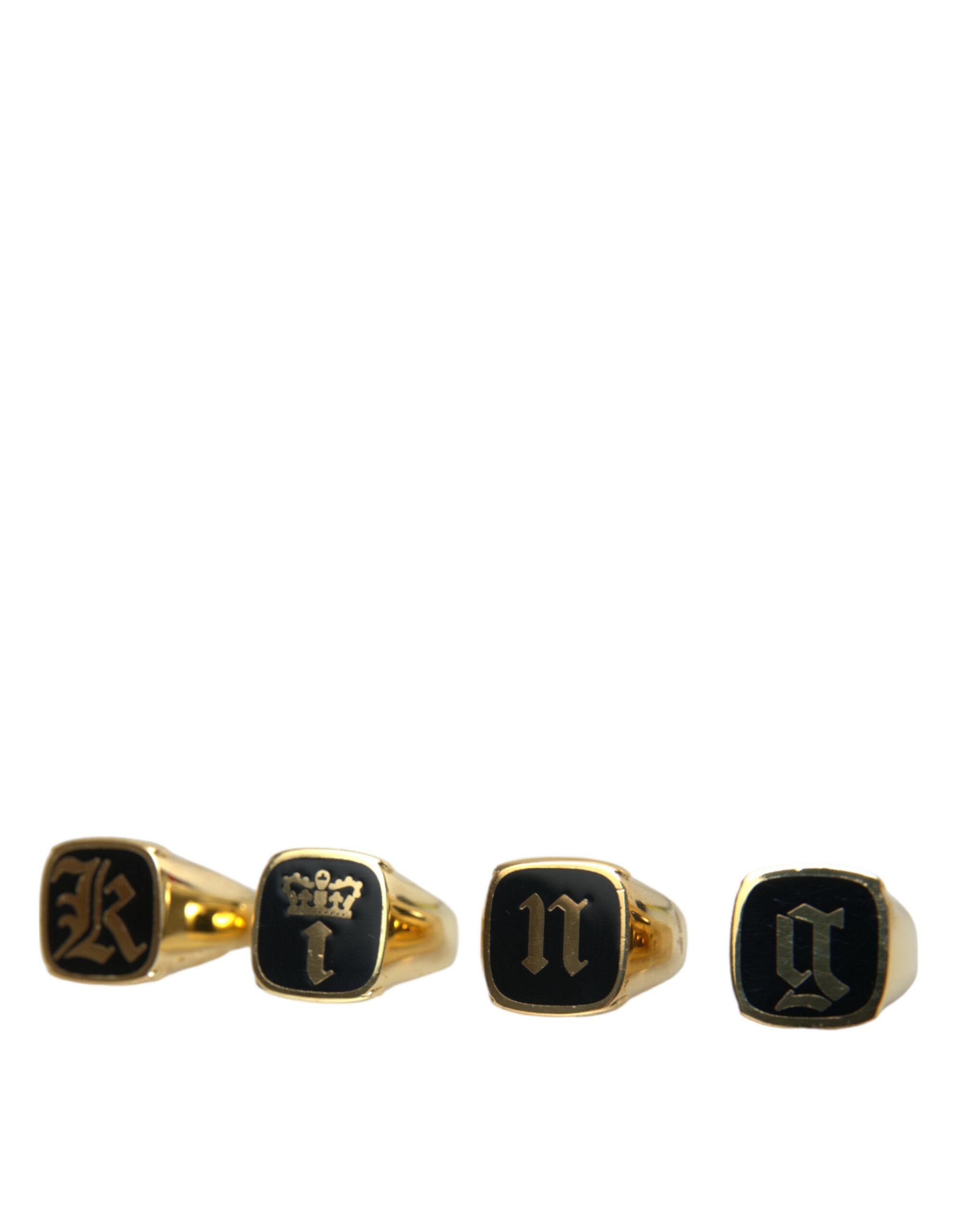 Dolce & Gabbana Gold Brass KING Enamel Set of 4 Ring - Image 2