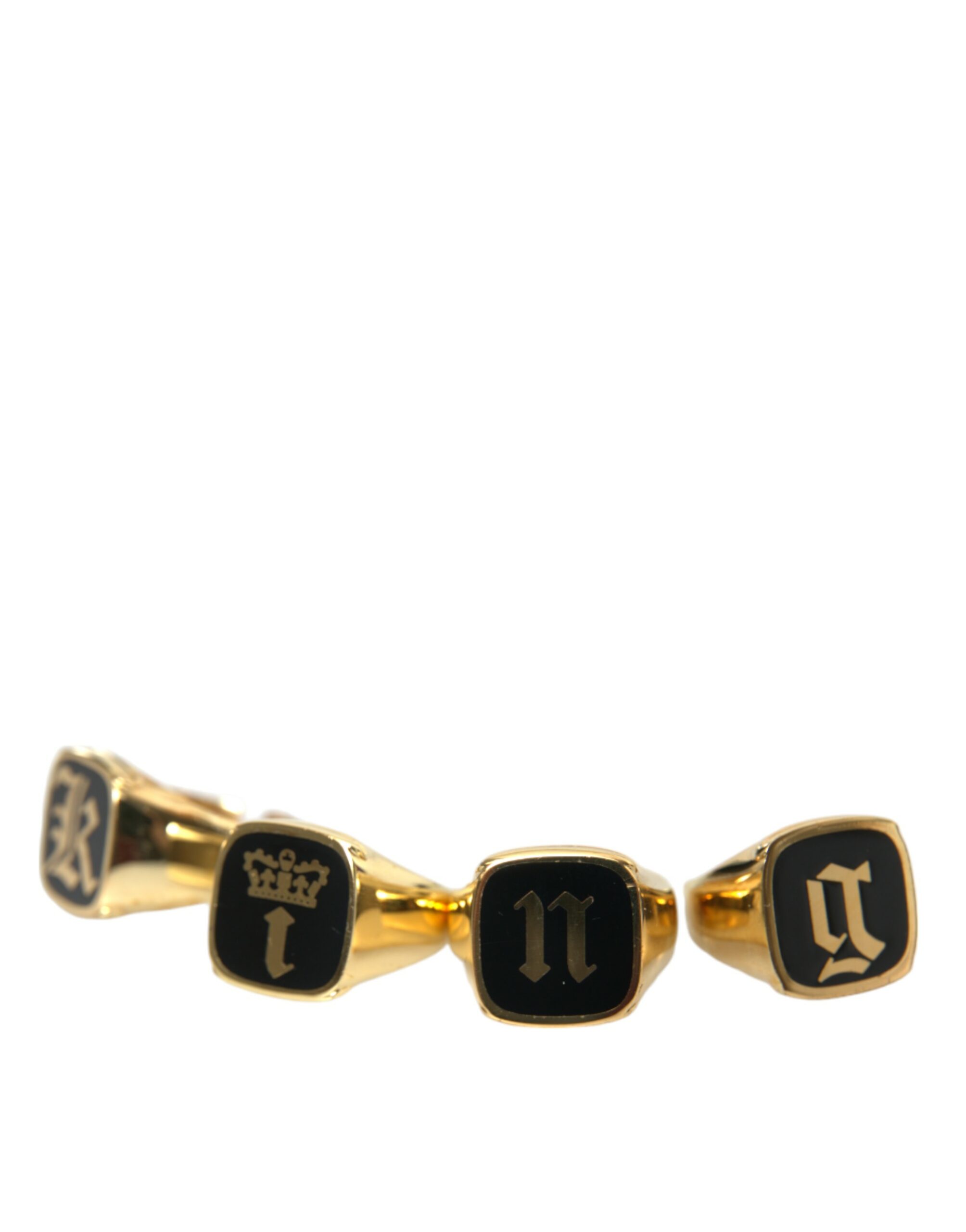 Dolce & Gabbana Gold Brass KING Enamel Set of 4 Ring - Image 3