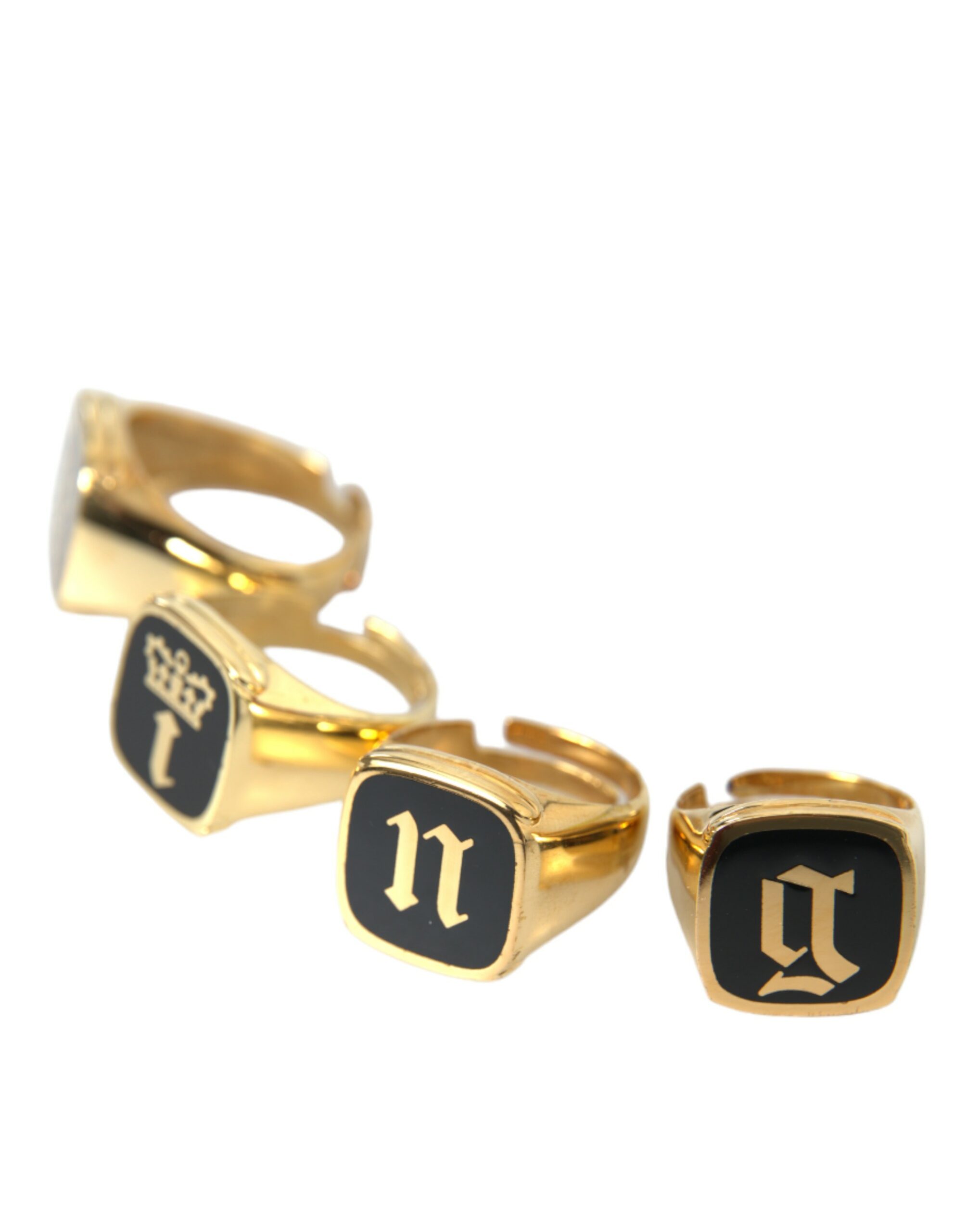 Dolce & Gabbana Gold Brass KING Enamel Set of 4 Ring - Image 4
