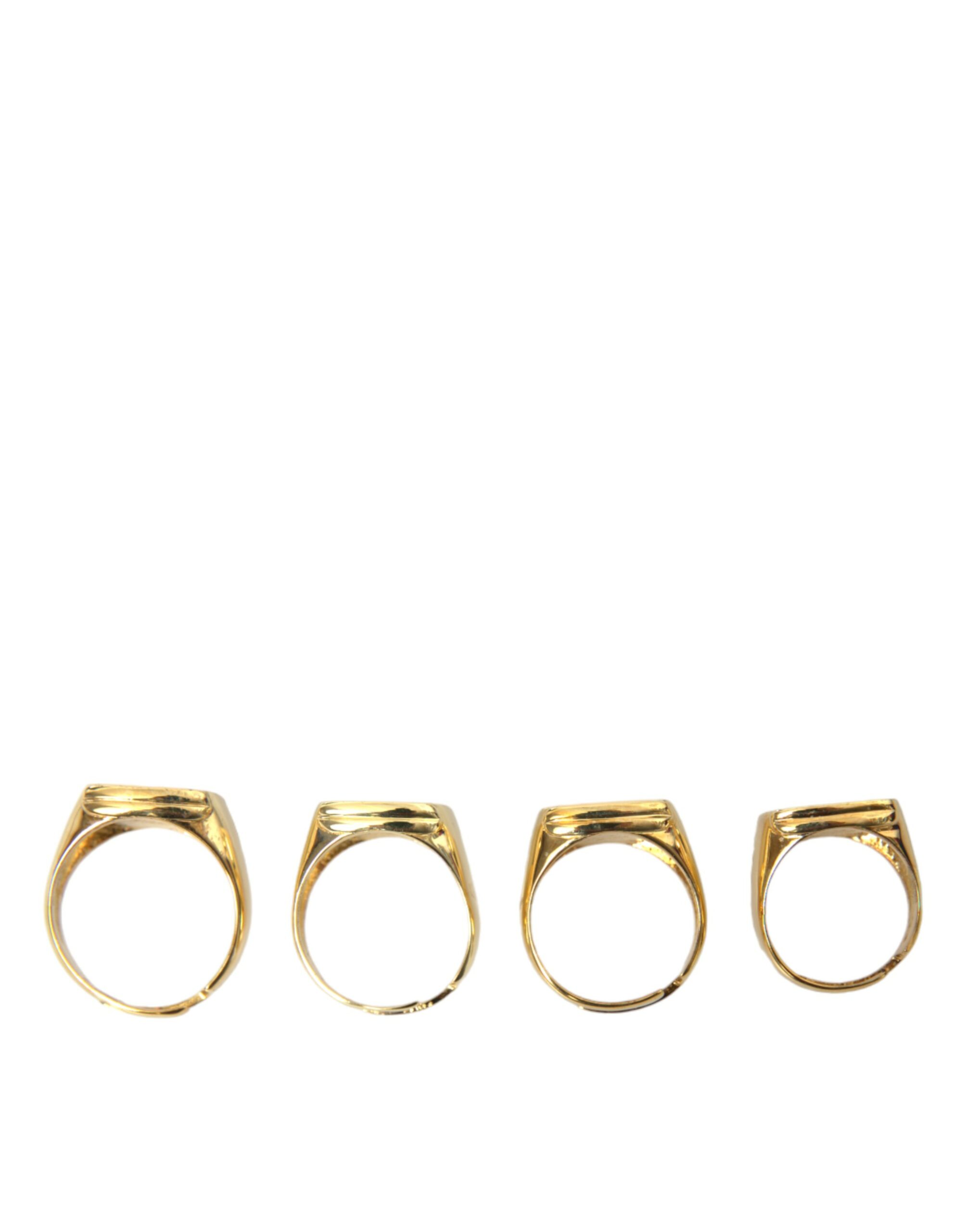 Dolce & Gabbana Gold Brass KING Enamel Set of 4 Ring - Image 6
