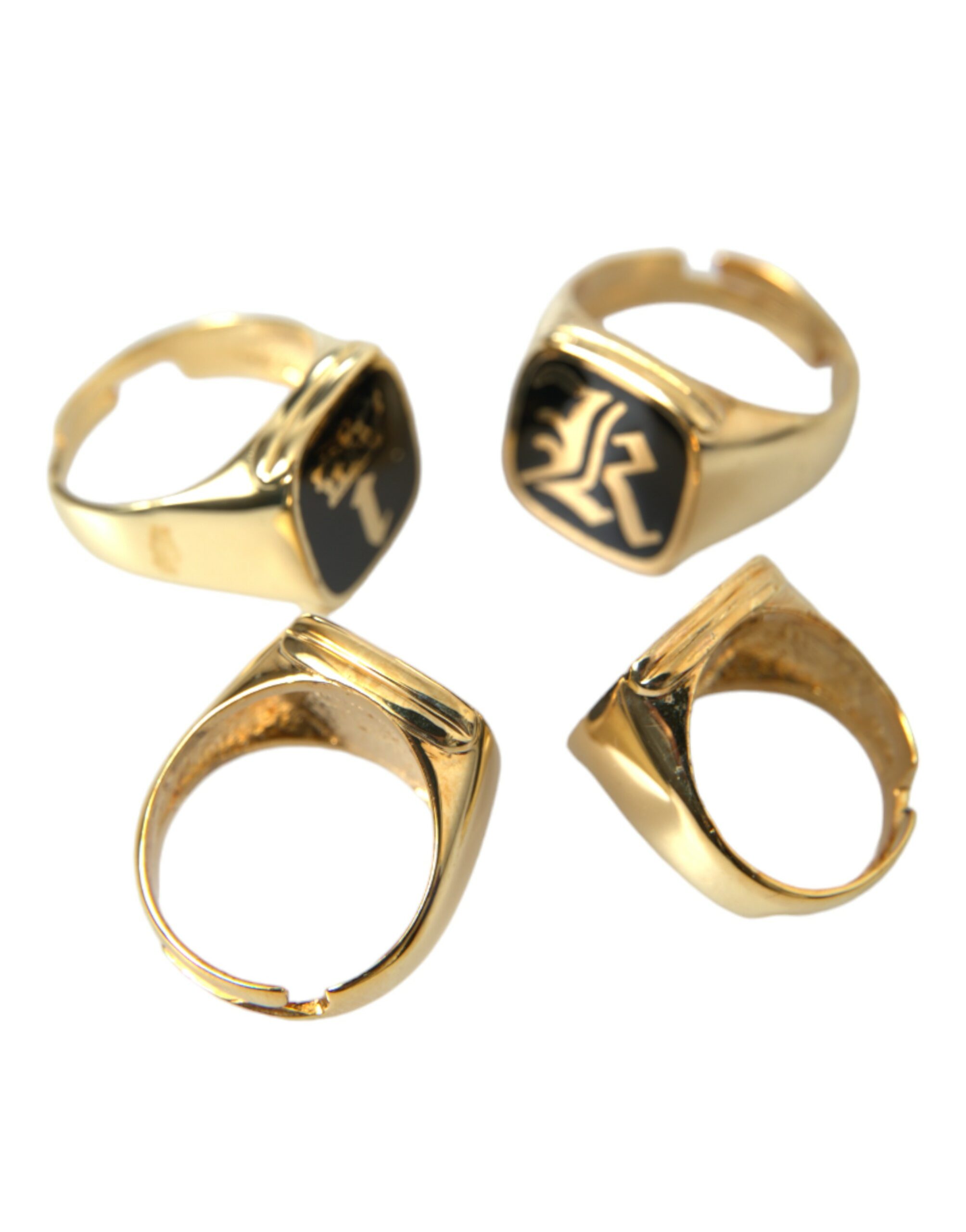 Dolce & Gabbana Gold Brass KING Enamel Set of 4 Ring - Image 7