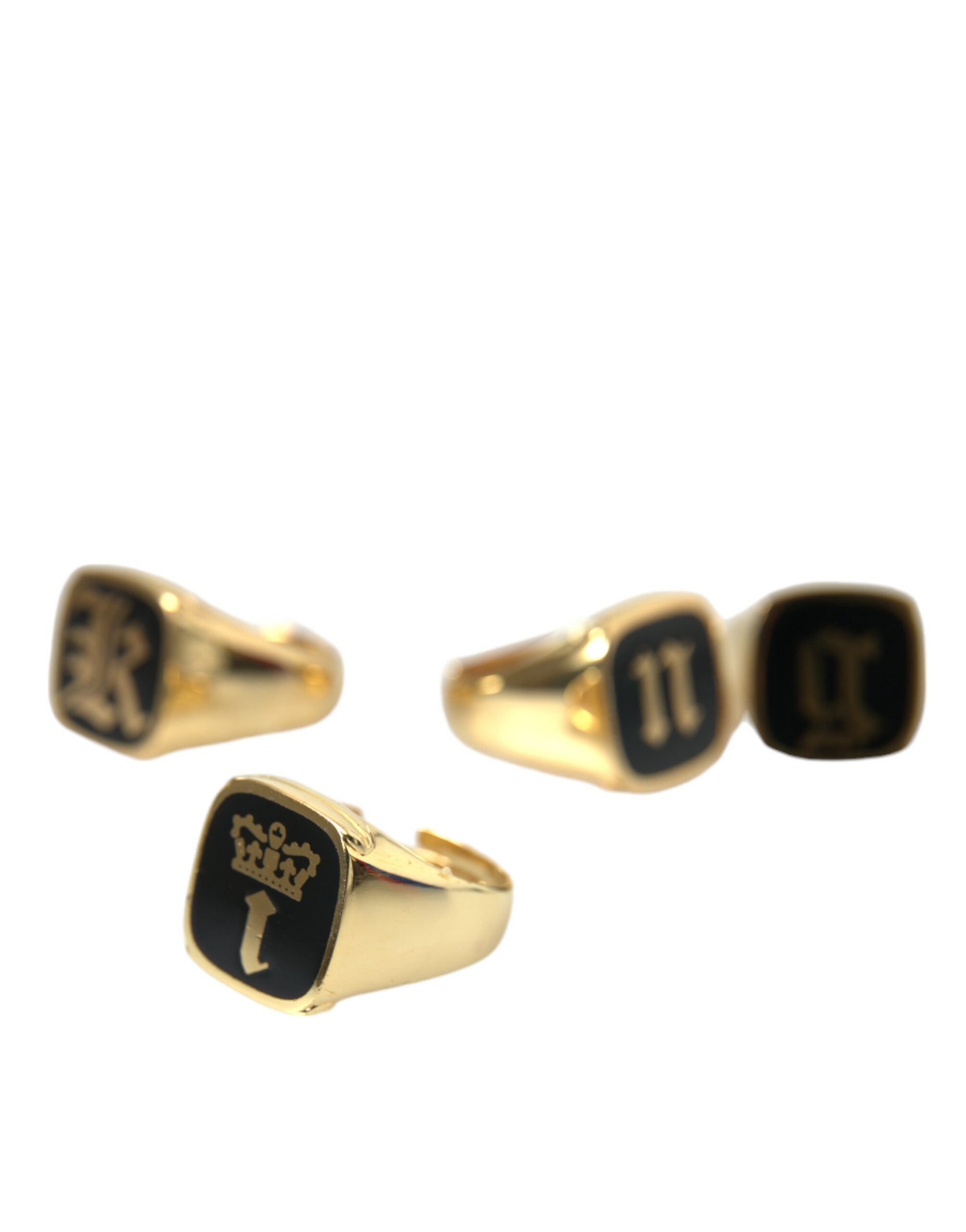 Dolce & Gabbana Gold Brass KING Enamel Set of 4 Ring - Image 8