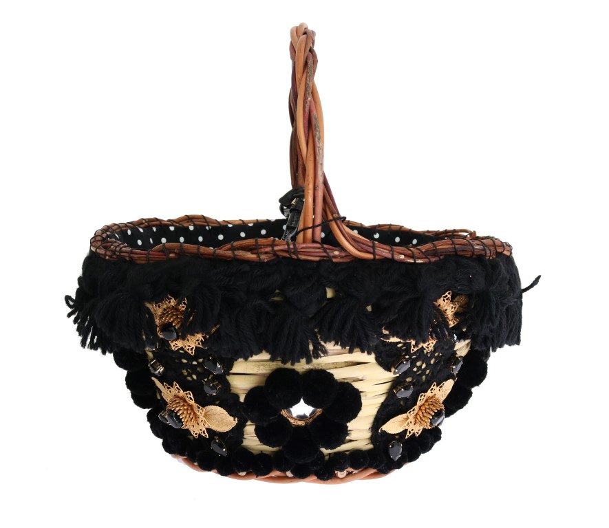Dolce & Gabbana Beige Straw Snakeskin Pom Pom Crystal AGNESE Bag - Image 2