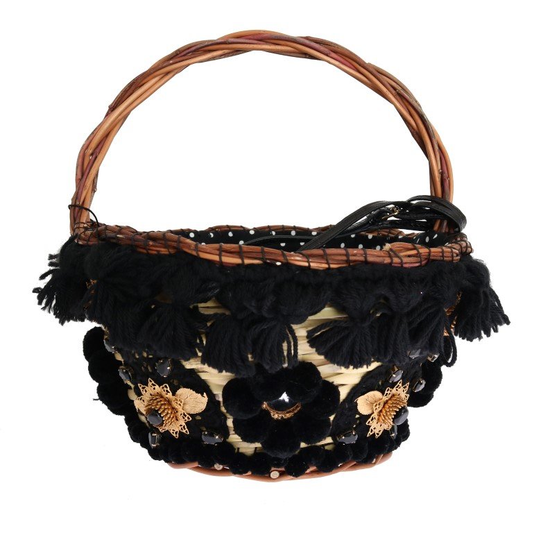 Dolce & Gabbana Beige Straw Snakeskin Pom Pom Crystal AGNESE Bag - Image 3