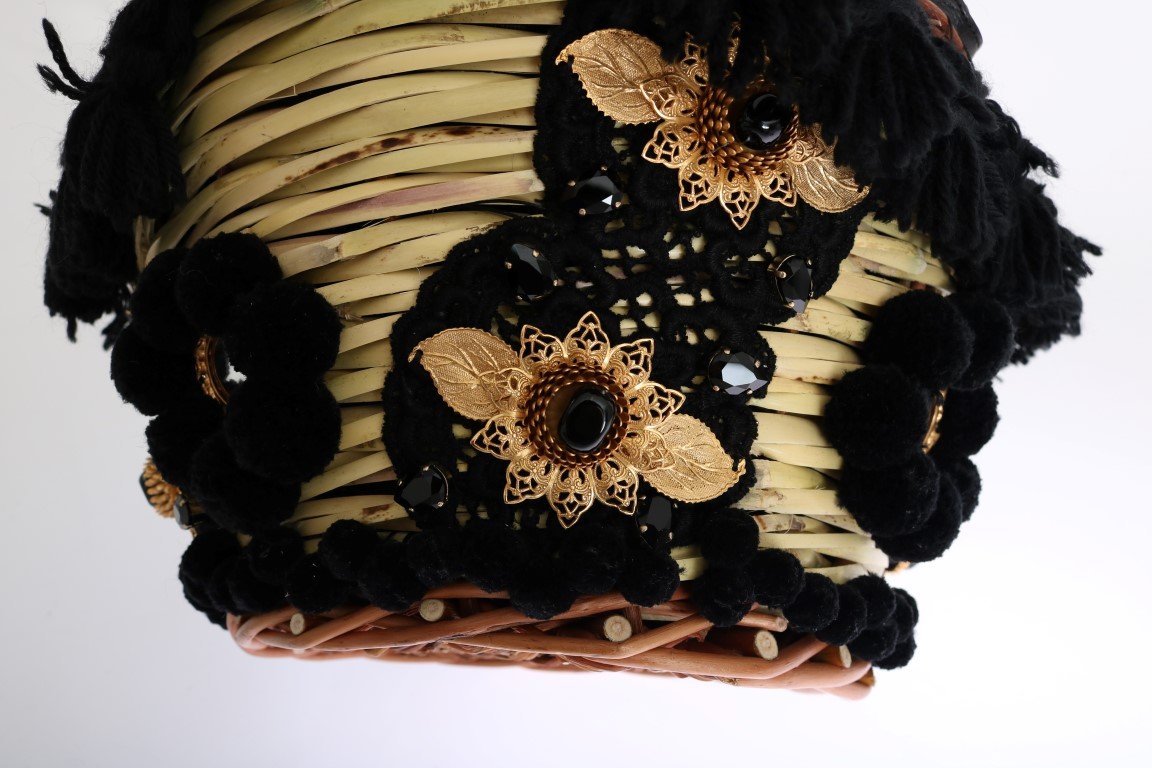 Dolce & Gabbana Beige Straw Snakeskin Pom Pom Crystal AGNESE Bag - Image 5