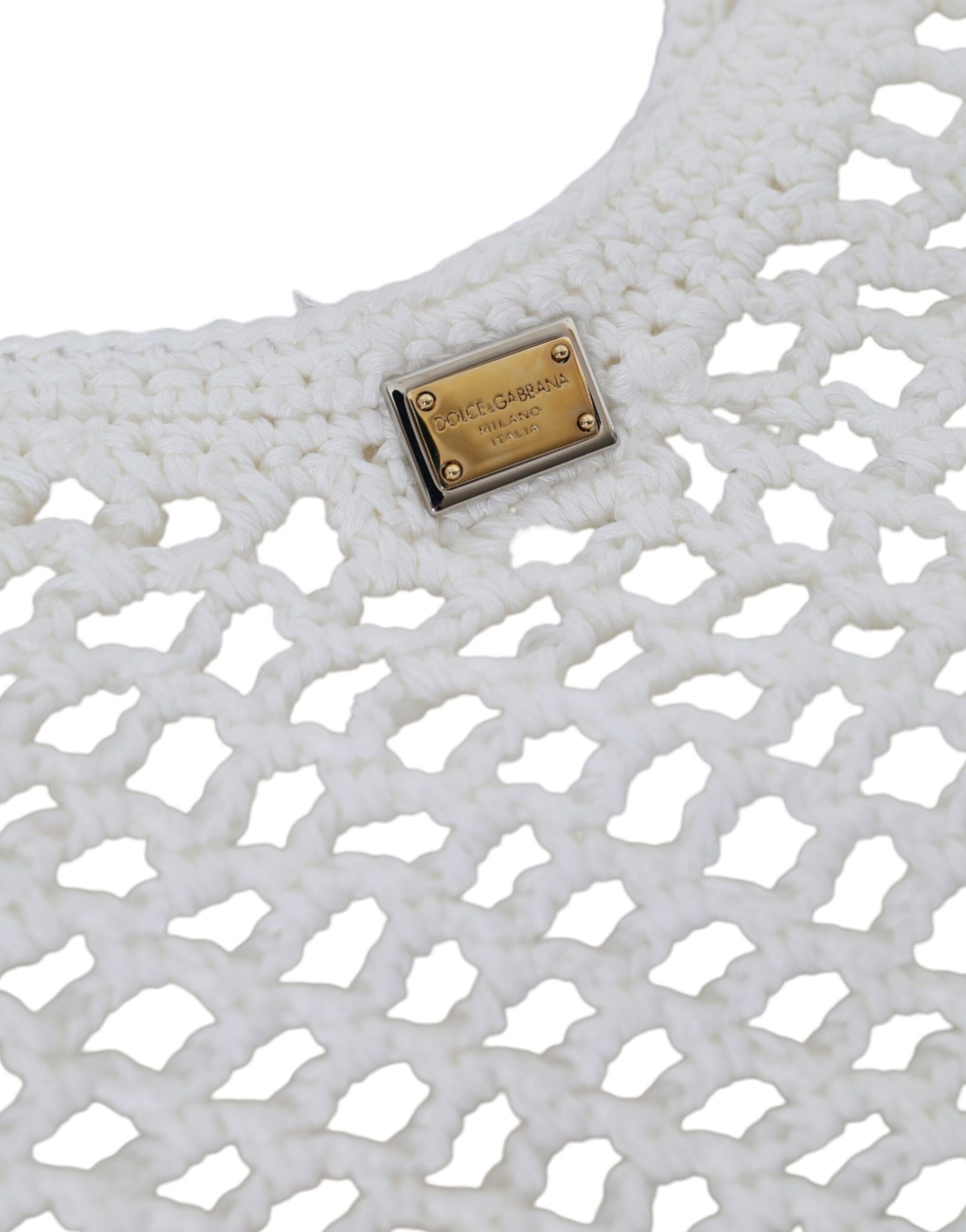 Dolce & Gabbana White Green Knitted Cotton Logo Shopping Tote Bag - Image 3