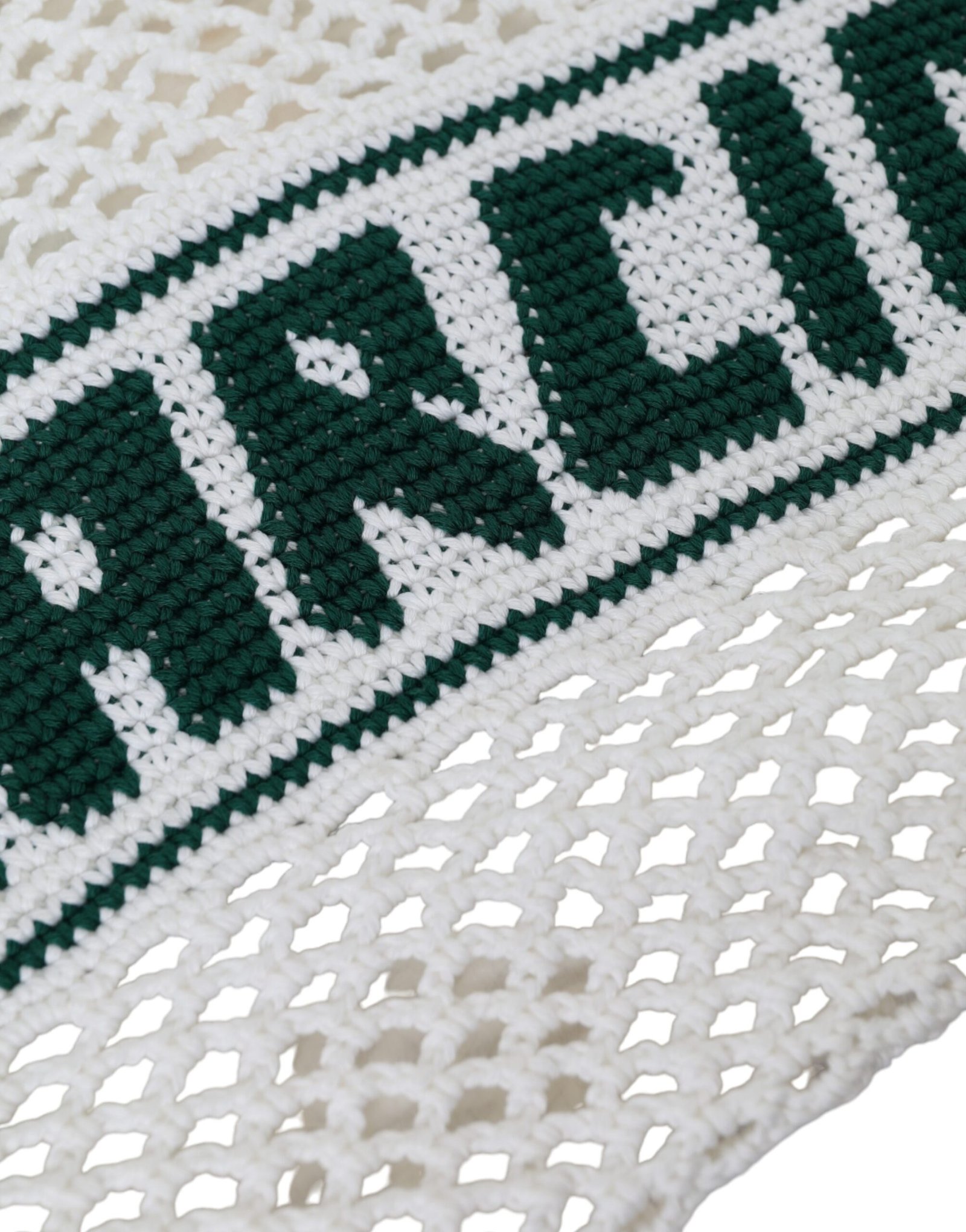 Dolce & Gabbana White Green Knitted Cotton Logo Shopping Tote Bag - Image 4