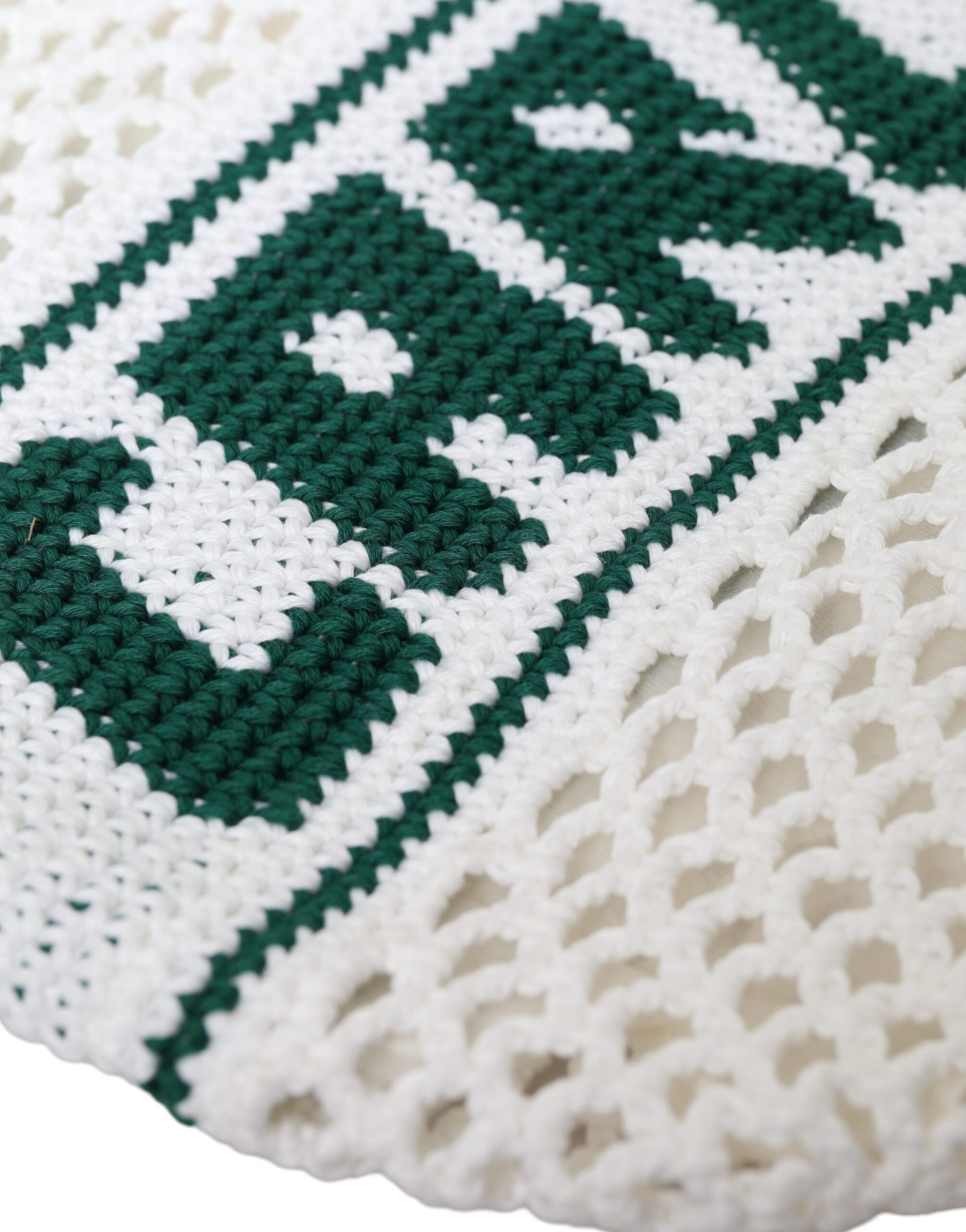 Dolce & Gabbana White Green Knitted Cotton Logo Shopping Tote Bag - Image 5