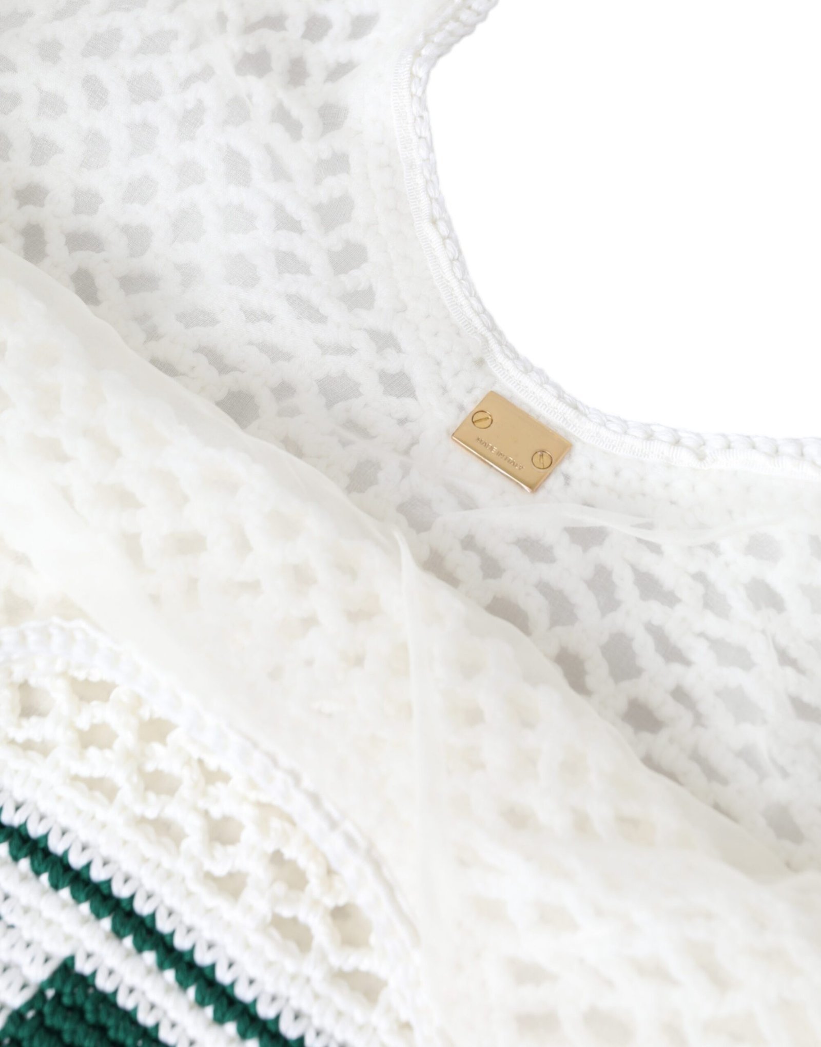 Dolce & Gabbana White Green Knitted Cotton Logo Shopping Tote Bag - Image 7