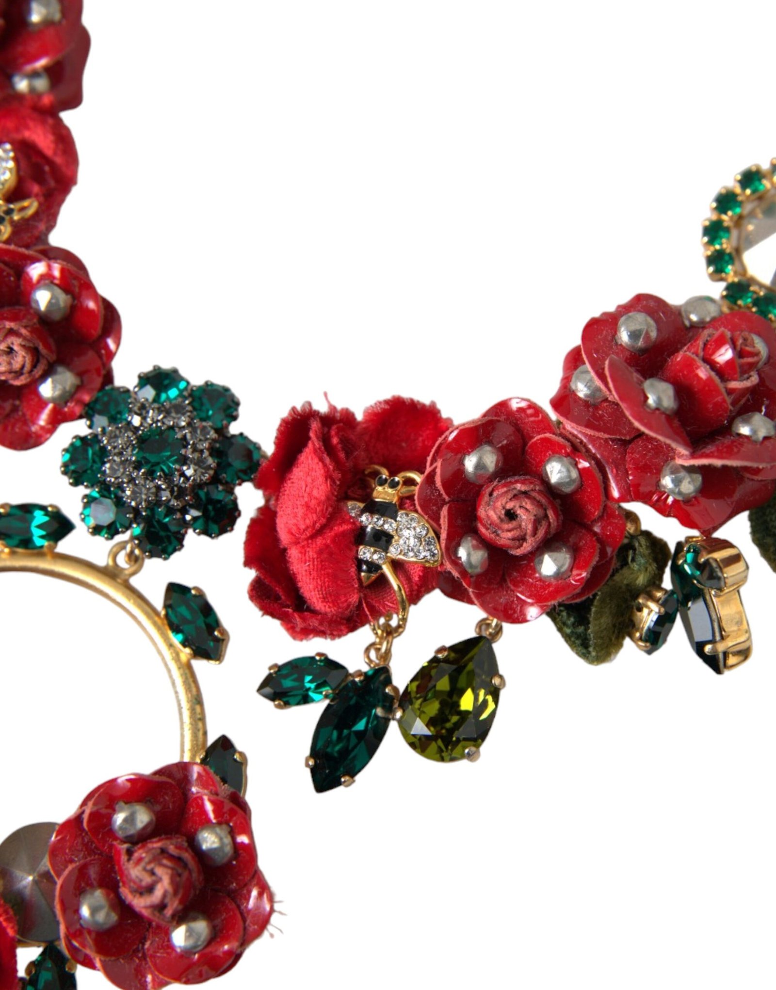 Dolce & Gabbana Gold Brass Link Chain RosePetal Crystal Pendant Necklace - Image 4