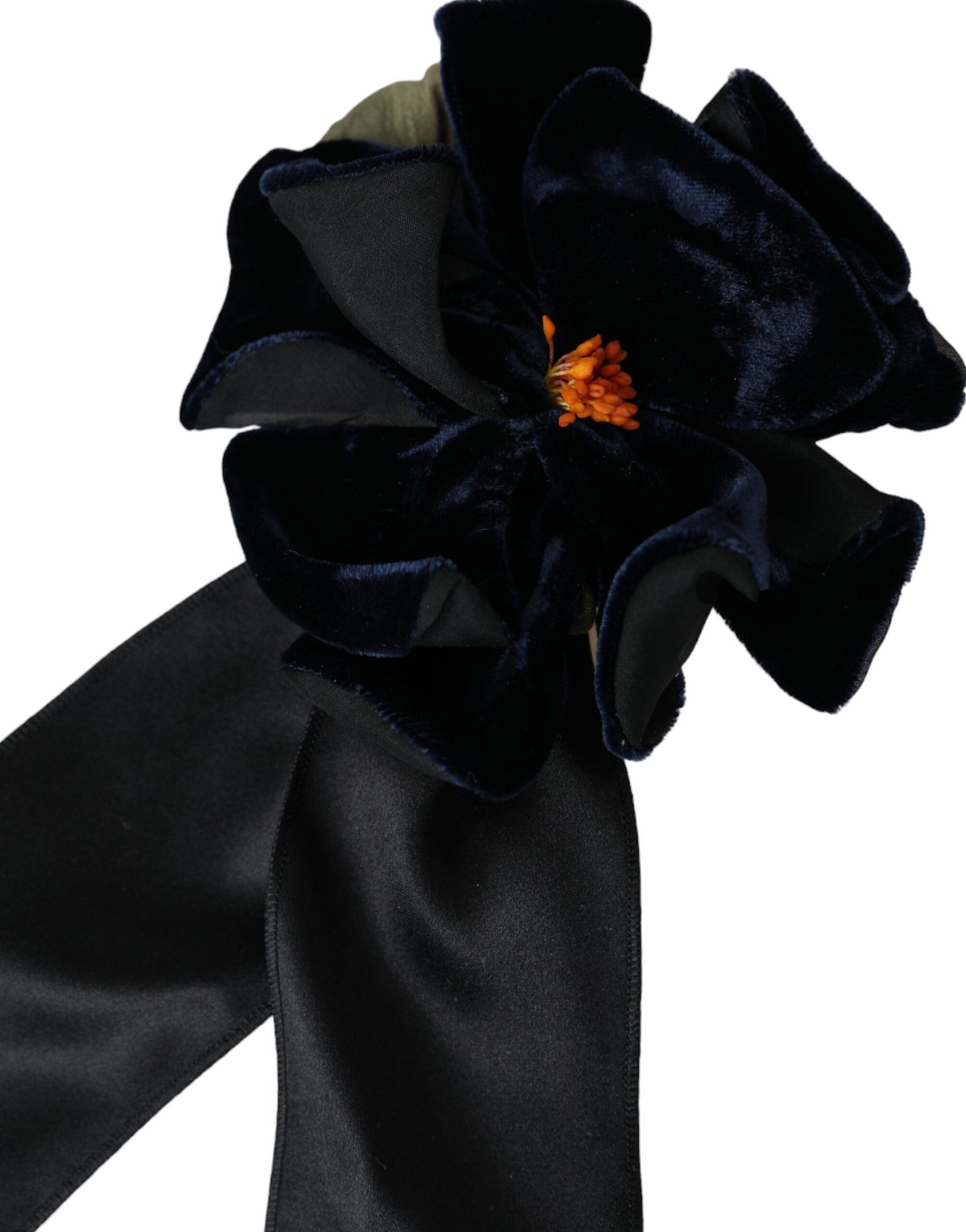 Dolce & Gabbana Black Silk Gold Brass Floral Hair Pin Brooch - Image 3