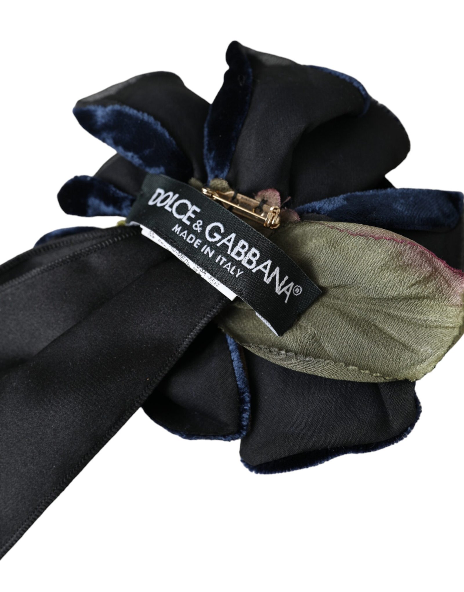 Dolce & Gabbana Black Silk Gold Brass Floral Hair Pin Brooch - Image 5