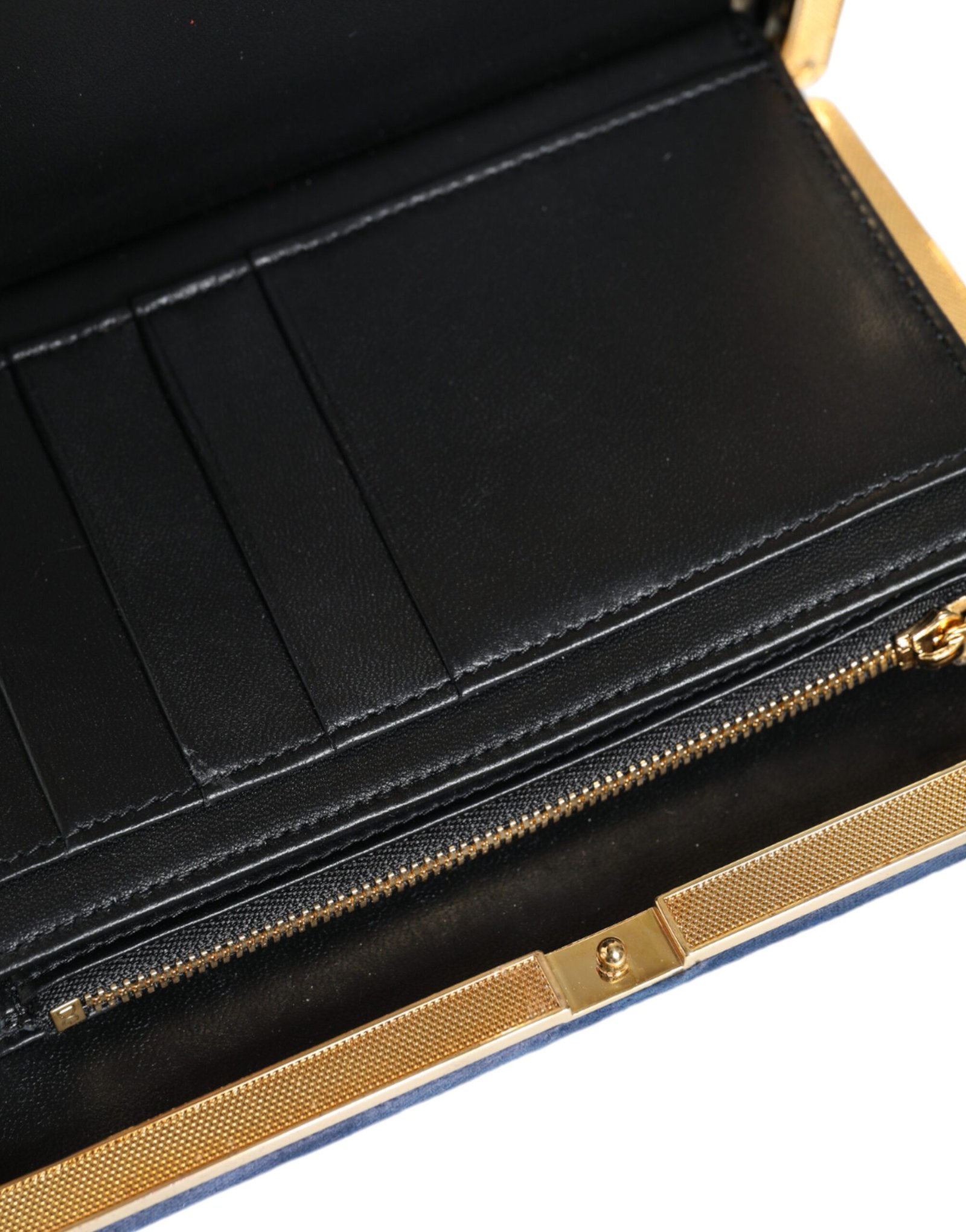 Dolce & Gabbana Blue Velvet Gold Frame Clutch Evening Party Purse Bag - Image 7