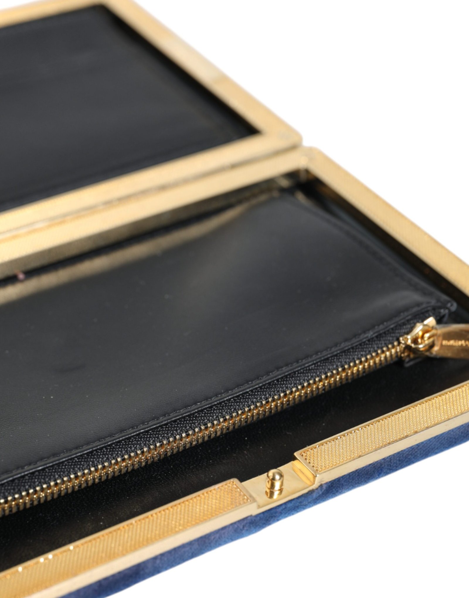 Dolce & Gabbana Blue Velvet Gold Frame Clutch Evening Party Purse Bag - Image 8