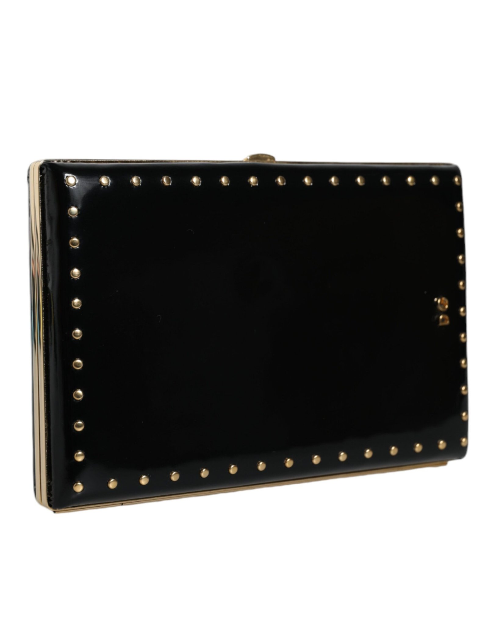 Dolce & Gabbana Black Leather Studs Gold Frame Clutch Evening Purse Bag - Image 2