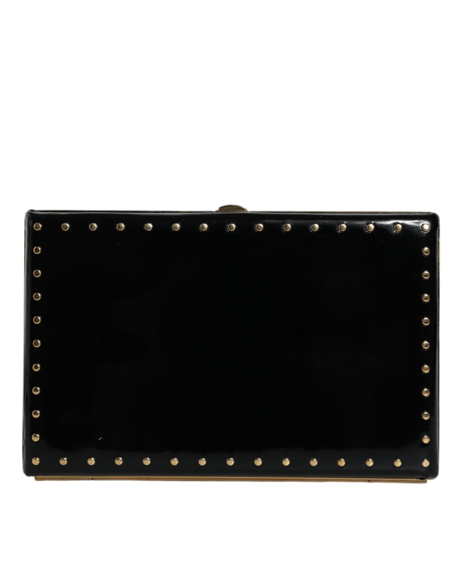 Dolce & Gabbana Black Leather Studs Gold Frame Clutch Evening Purse Bag - Image 3